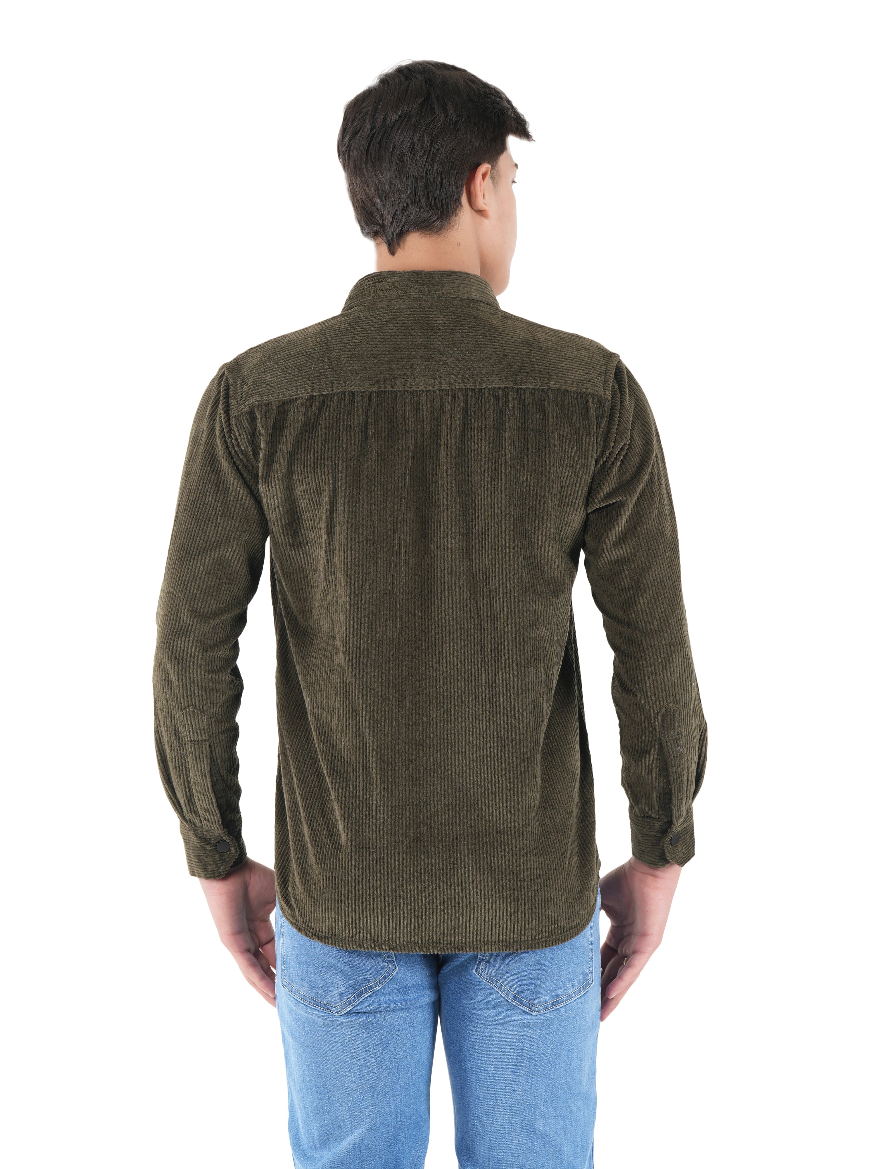 Flaked Corduroy Forest Olive Mid Wale Shirt