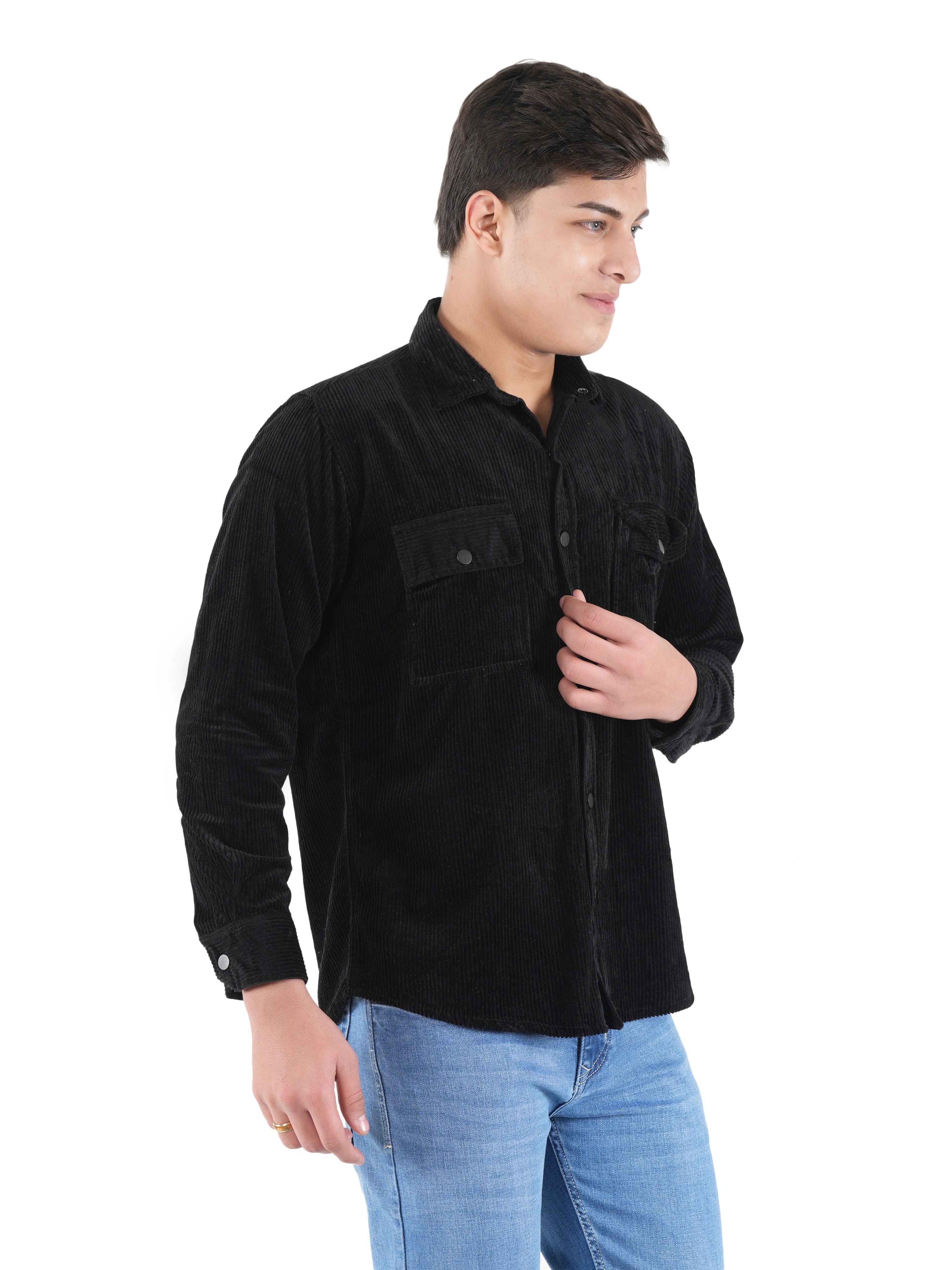Flaked Corduroy Midnight Black Mid Wale Shirt