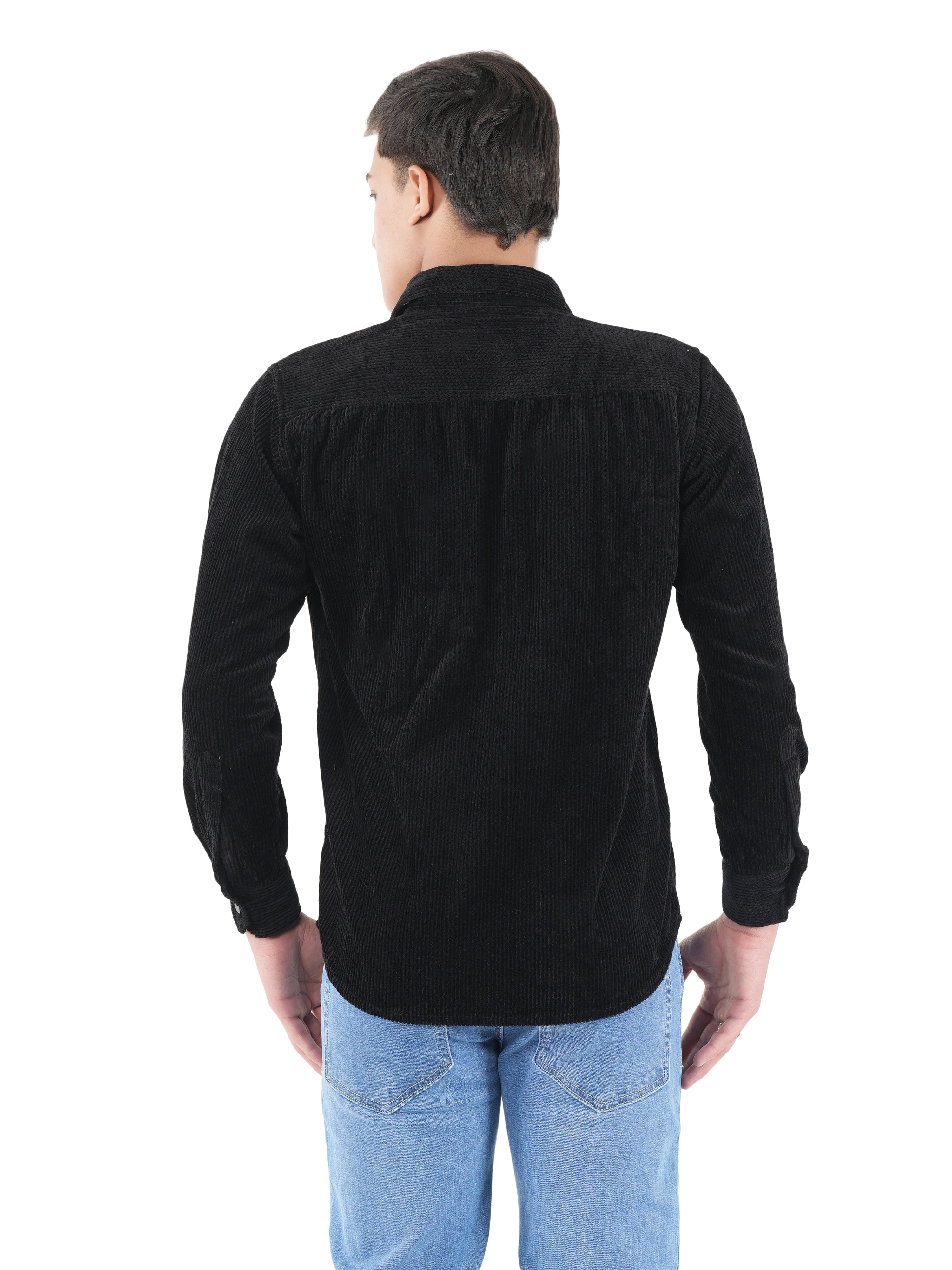 Flaked Corduroy Midnight Black Mid Wale Shirt
