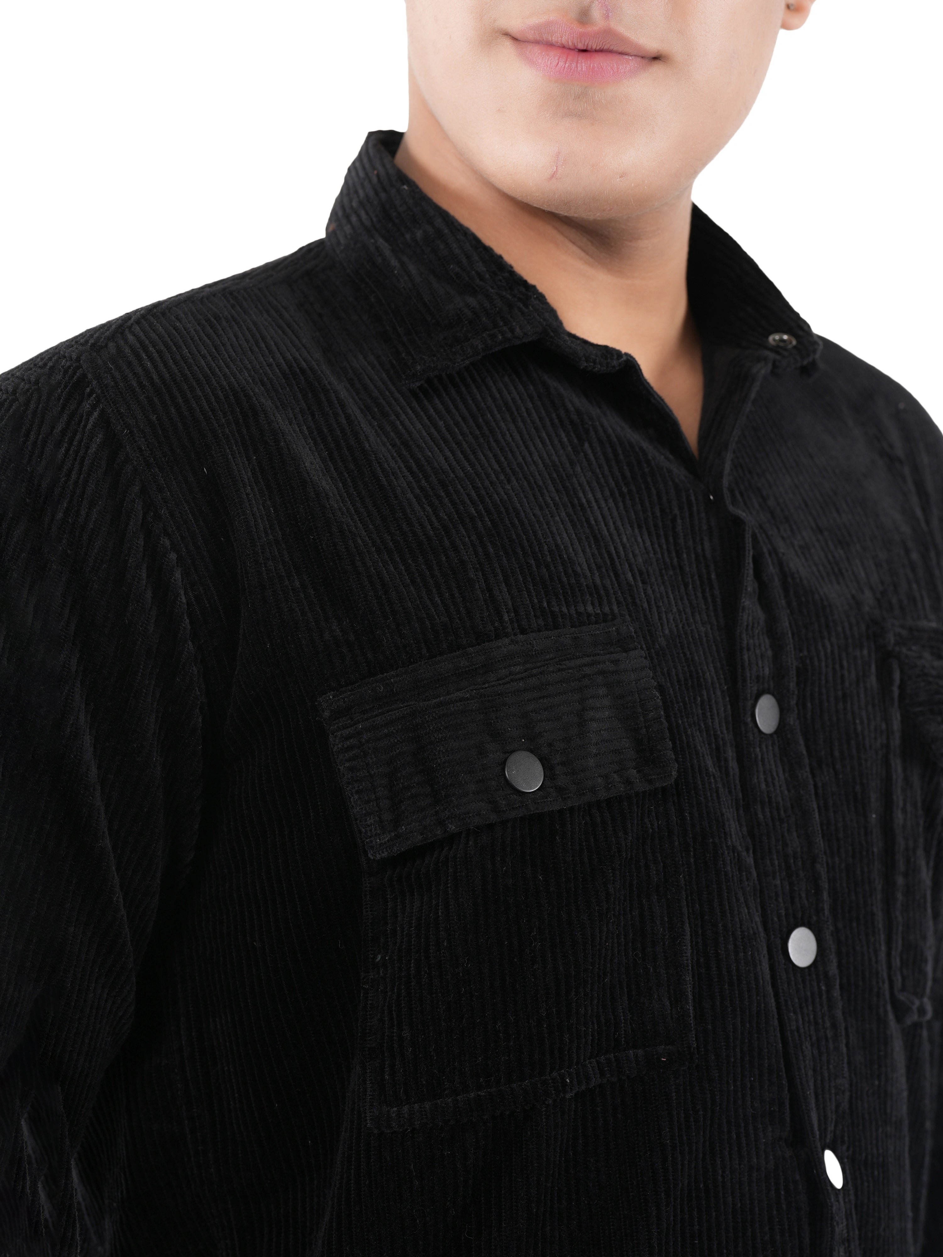 Flaked Corduroy Midnight Black Mid Wale Shirt