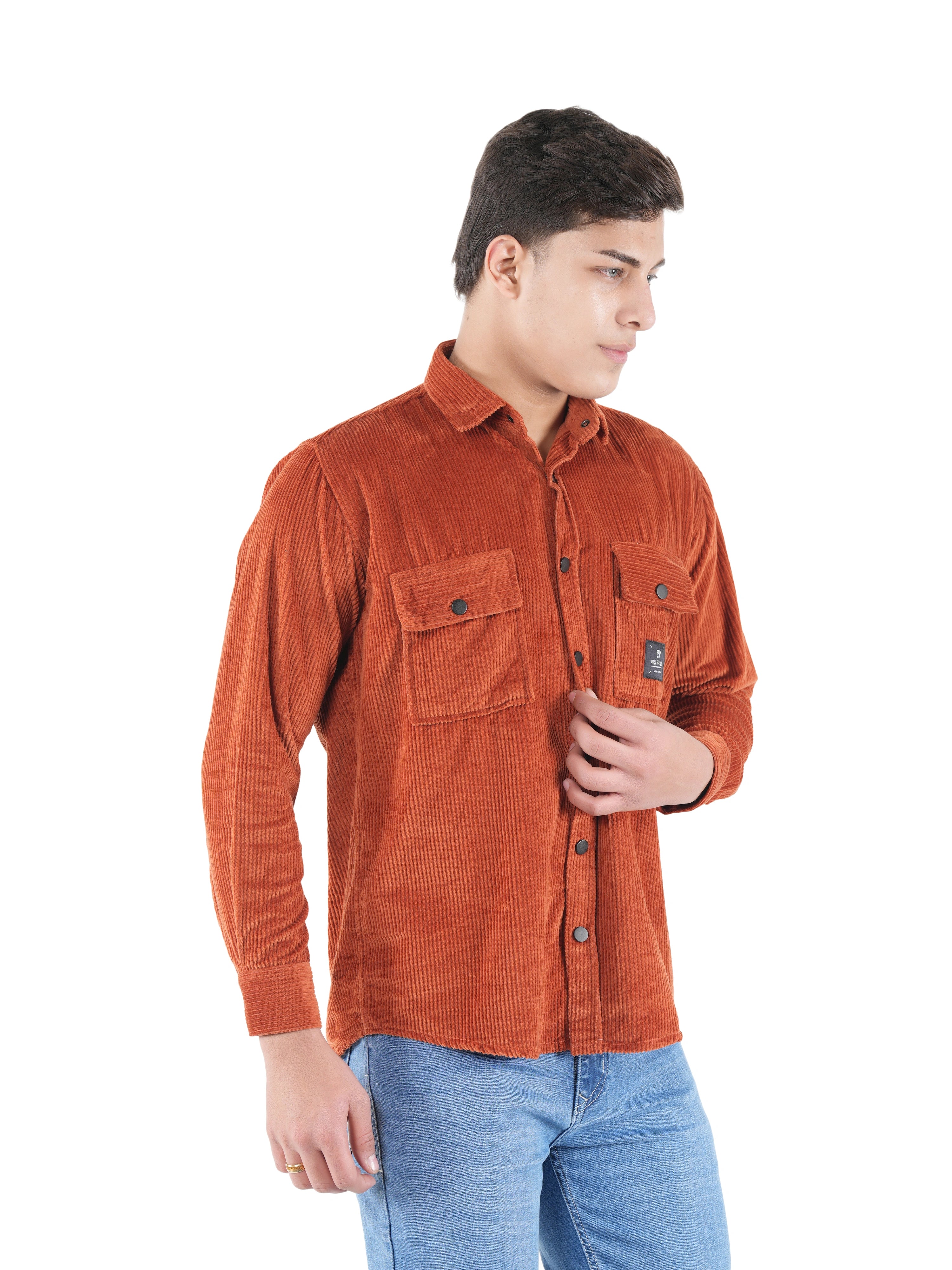 Flaked Corduroy Rust Orange Mid Wale Shirt