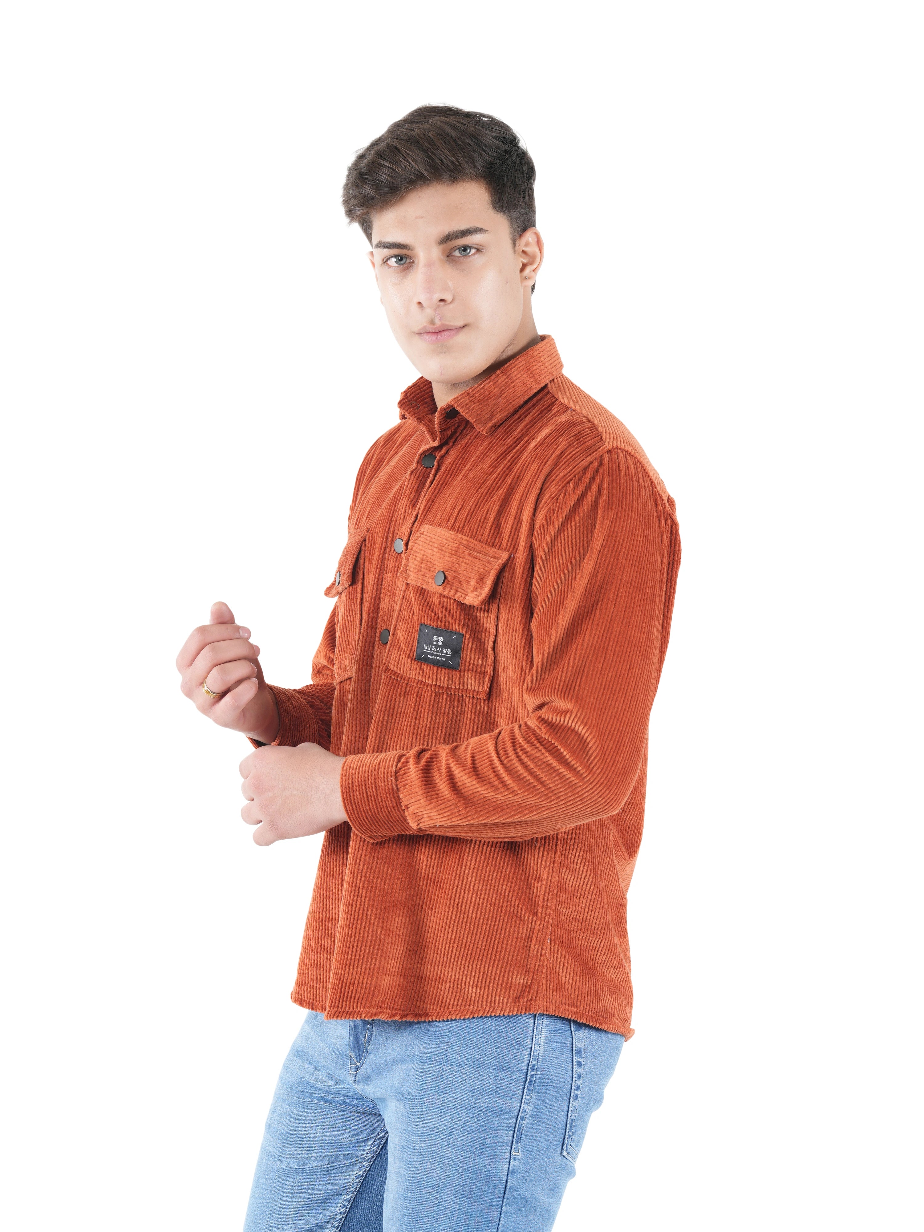 Flaked Corduroy Rust Orange Mid Wale Shirt