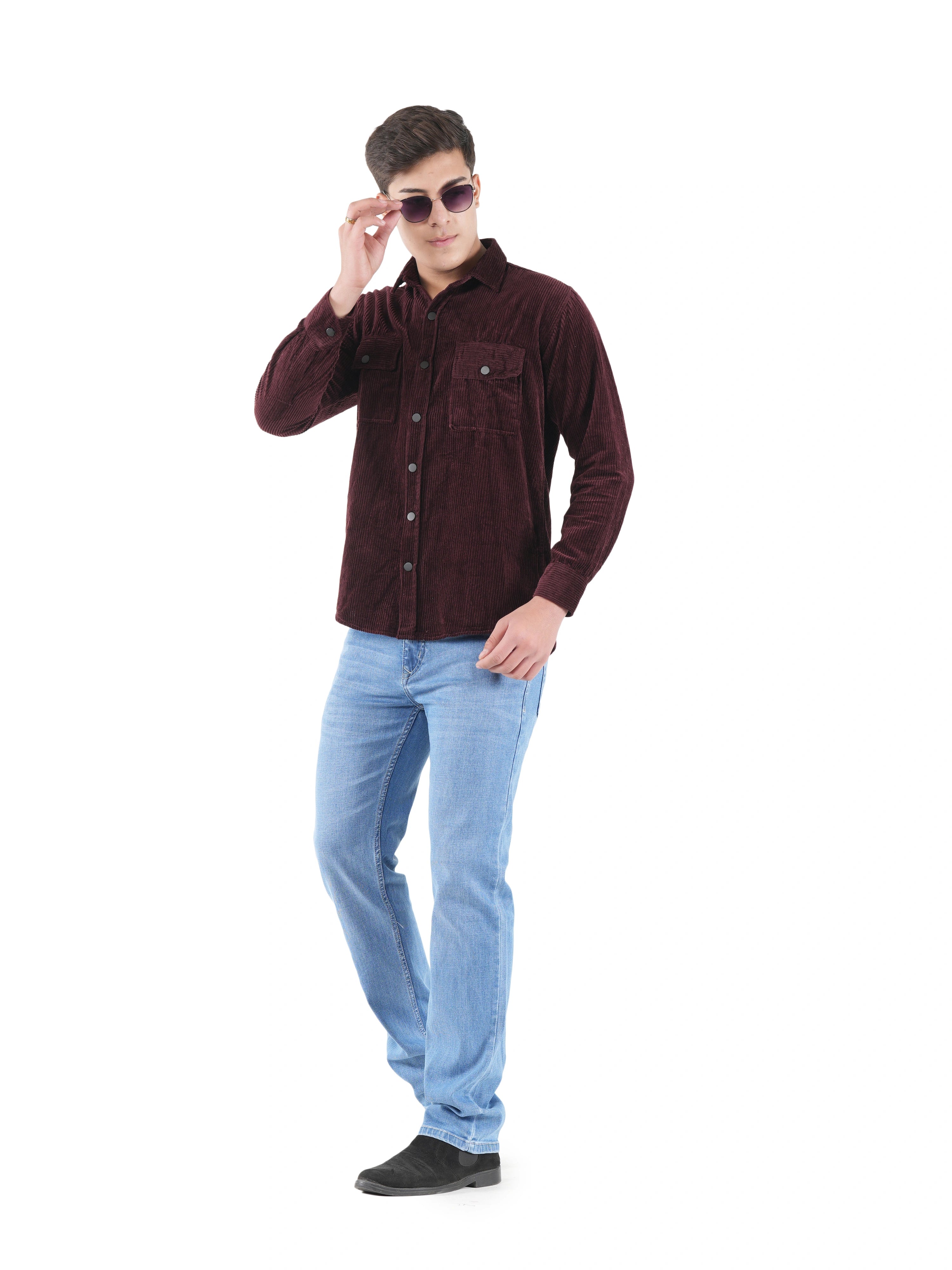 Corduroy Wine Maroon Mid Wale Shirt