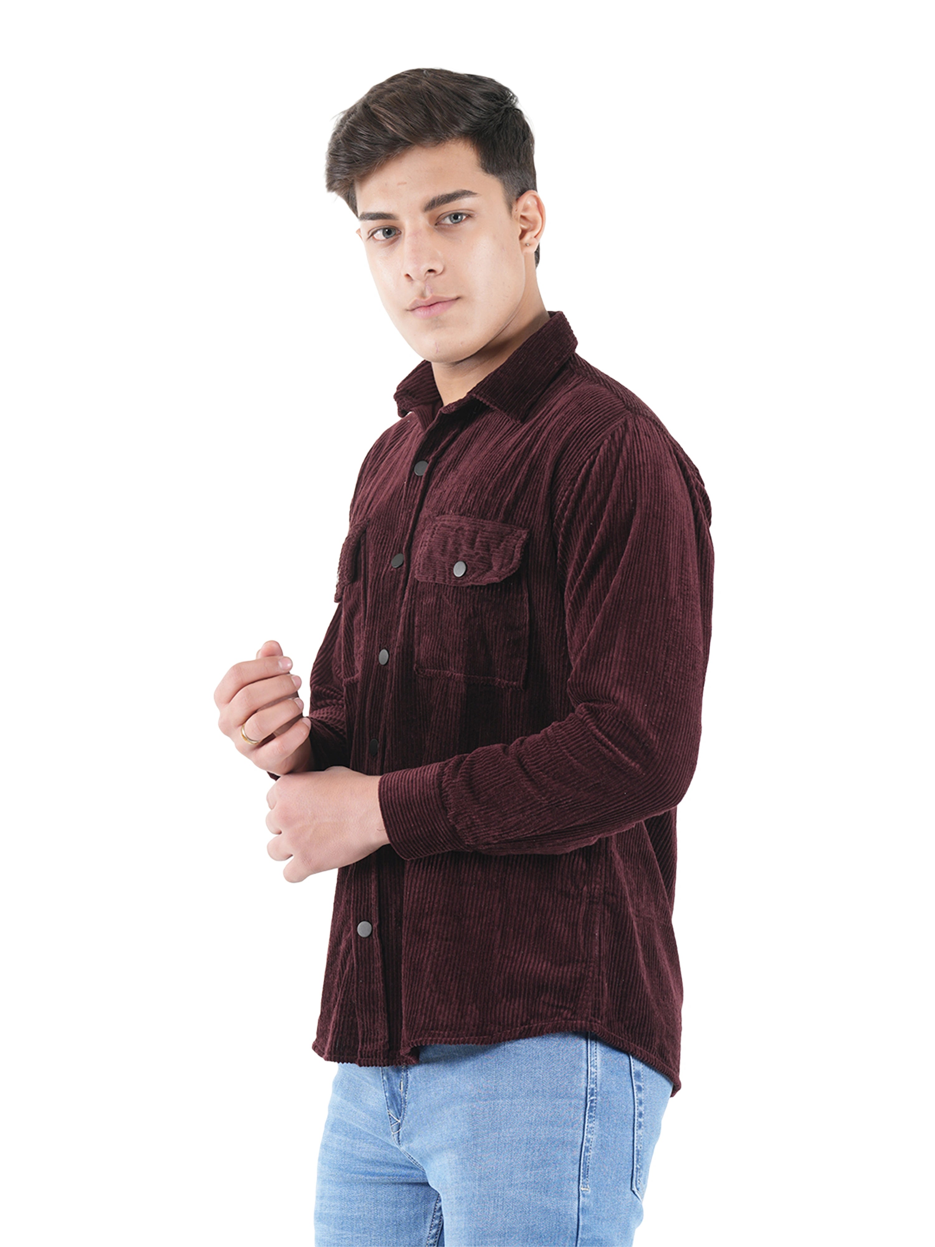 Flaked Corduroy Wine Maroon Mid Wale Shirt