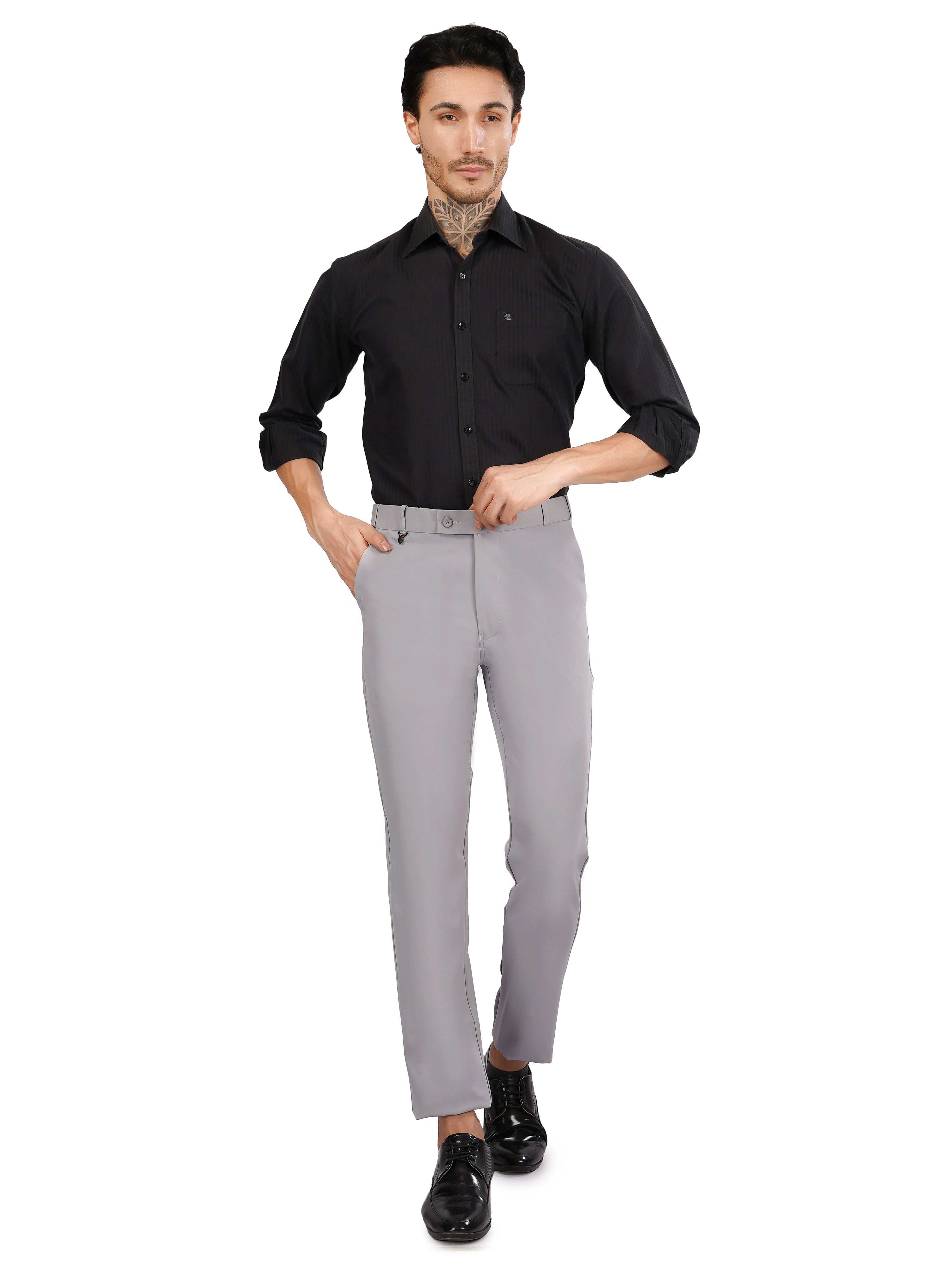 Flexi Belt Regular Fit Stretchable Formal Pant – Cloud Grey