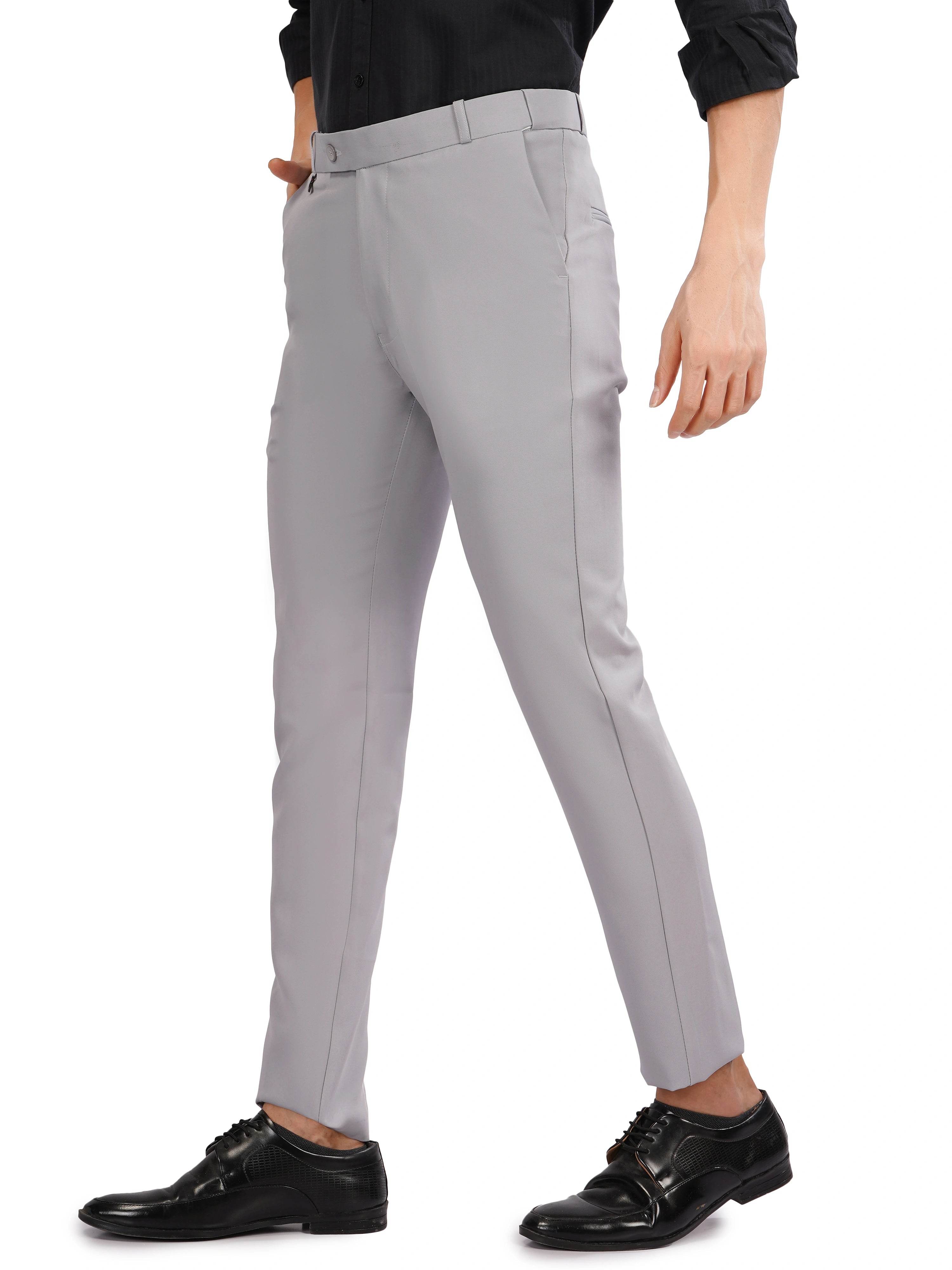 Flexi Belt Regular Fit Stretchable Formal Pant – Cloud Grey - Flaked