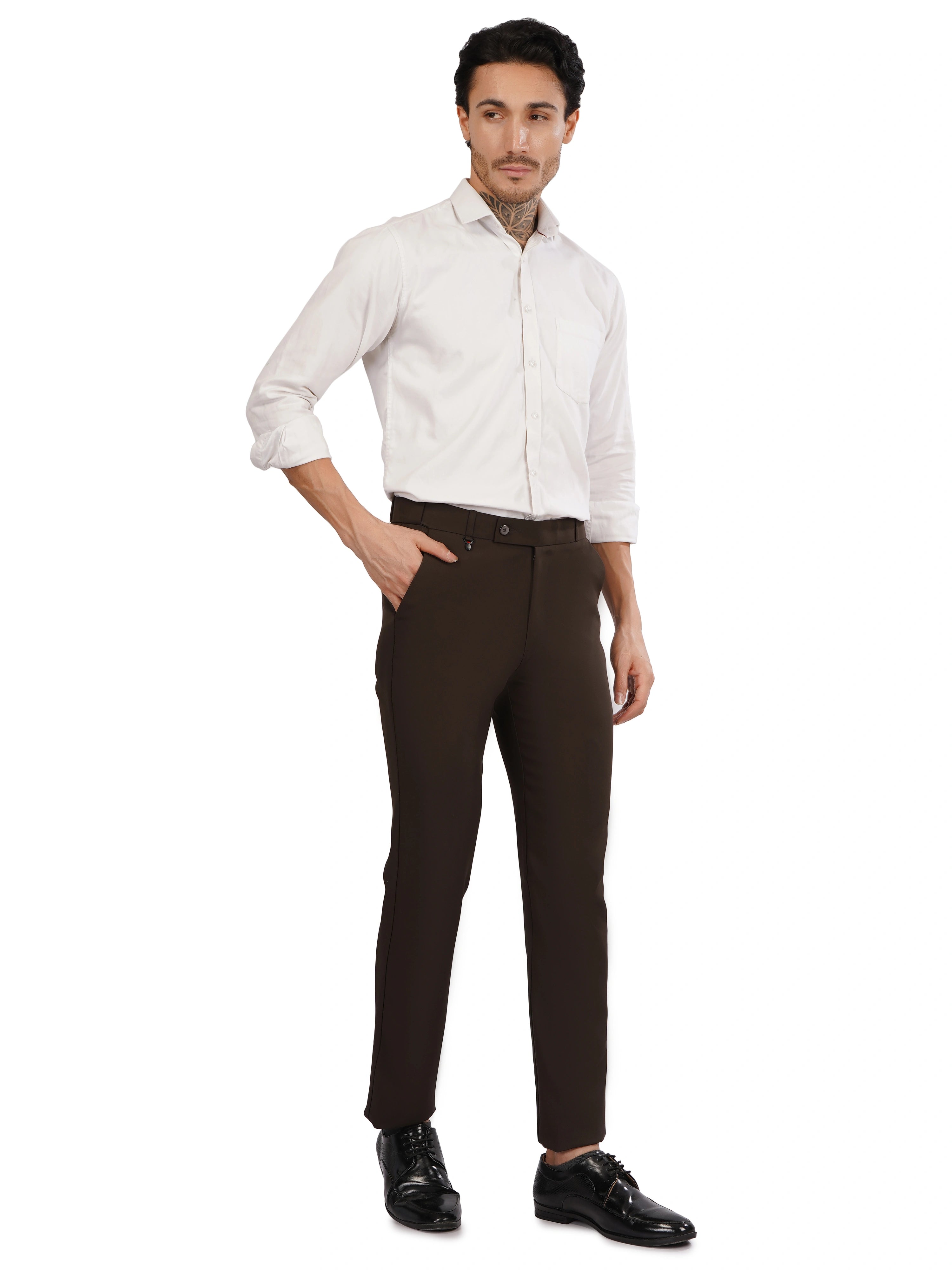 Flexi Belt Regular Fit Stretchable Formal Pant – Mocha Brown