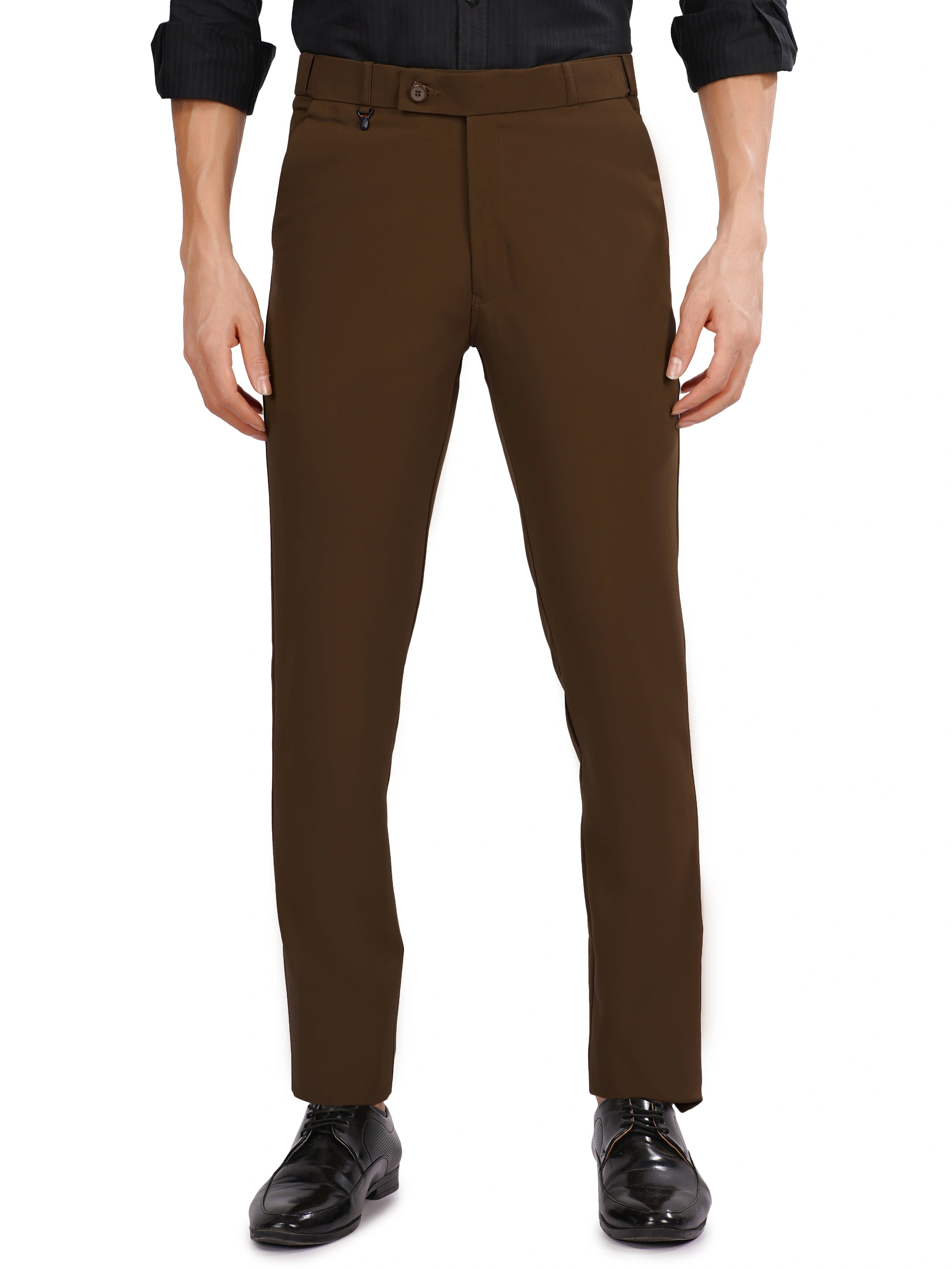 Flexi Belt Regular Fit Stretchable Formal Pant – Rust Brown
