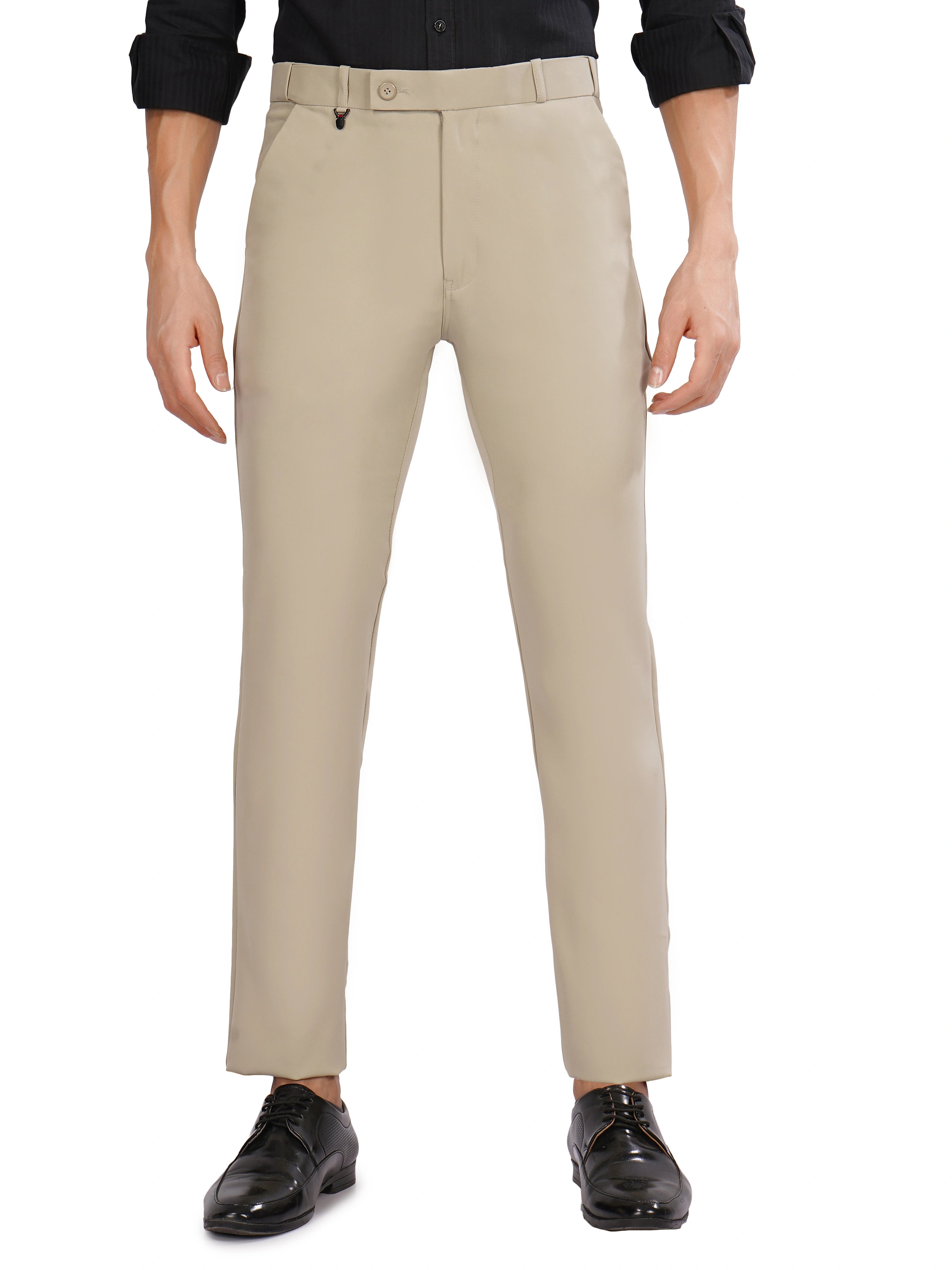 Flexi Belt Regular Fit Stretchable Formal Pant – Sand Beige