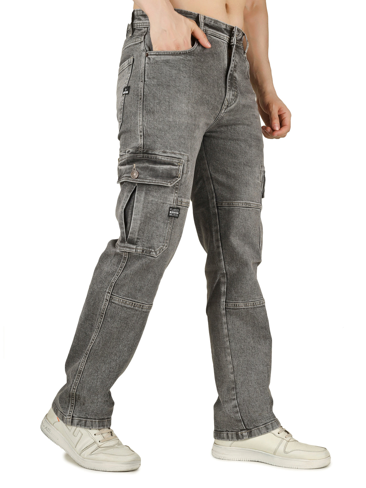 FLAKED Denim Cargo Relaxed Fit Jeans - Cloud Grey