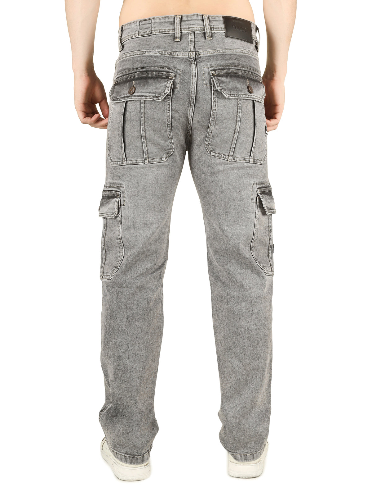 FLAKED Denim Cargo Relaxed Fit Jeans with Flap Pocket - Cloud Grey