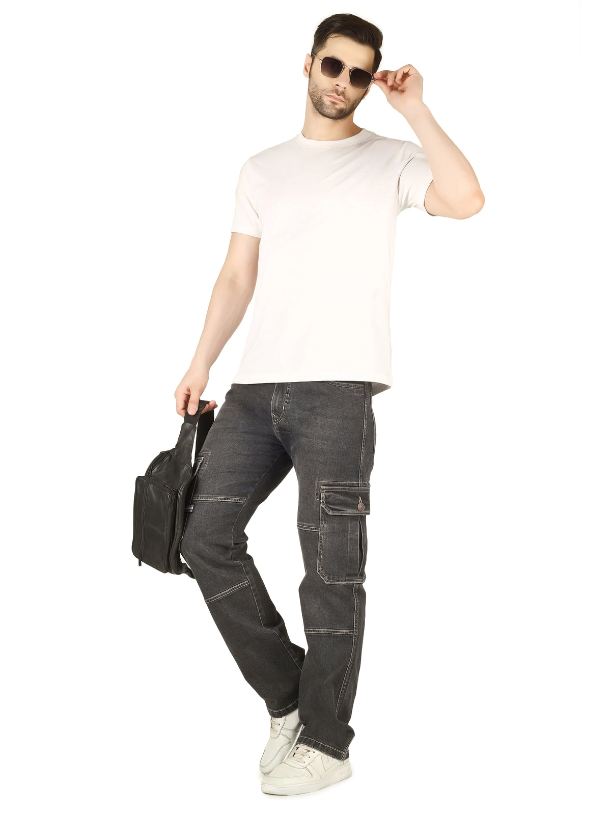 FLAKED Denim Cargo Relaxed Fit Jeans - Charcoal Noir