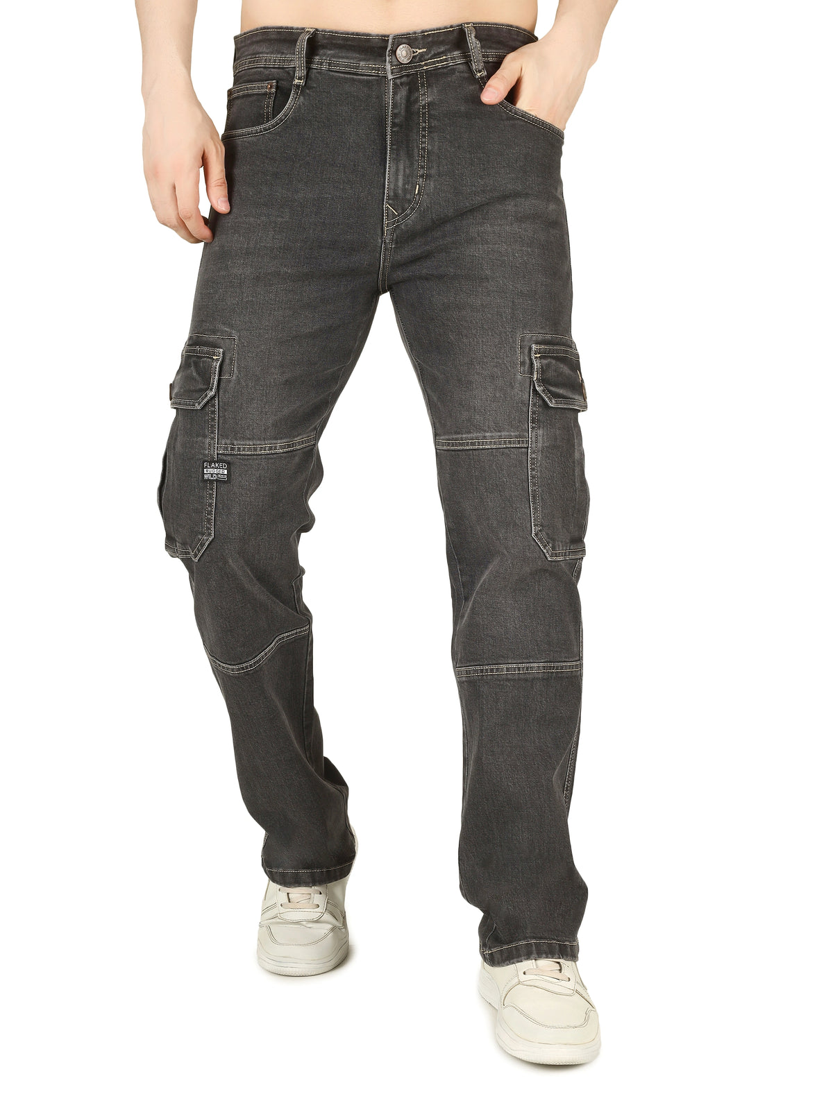 Denim Cargo Relaxed Fit Jeans - Charcoal Noir