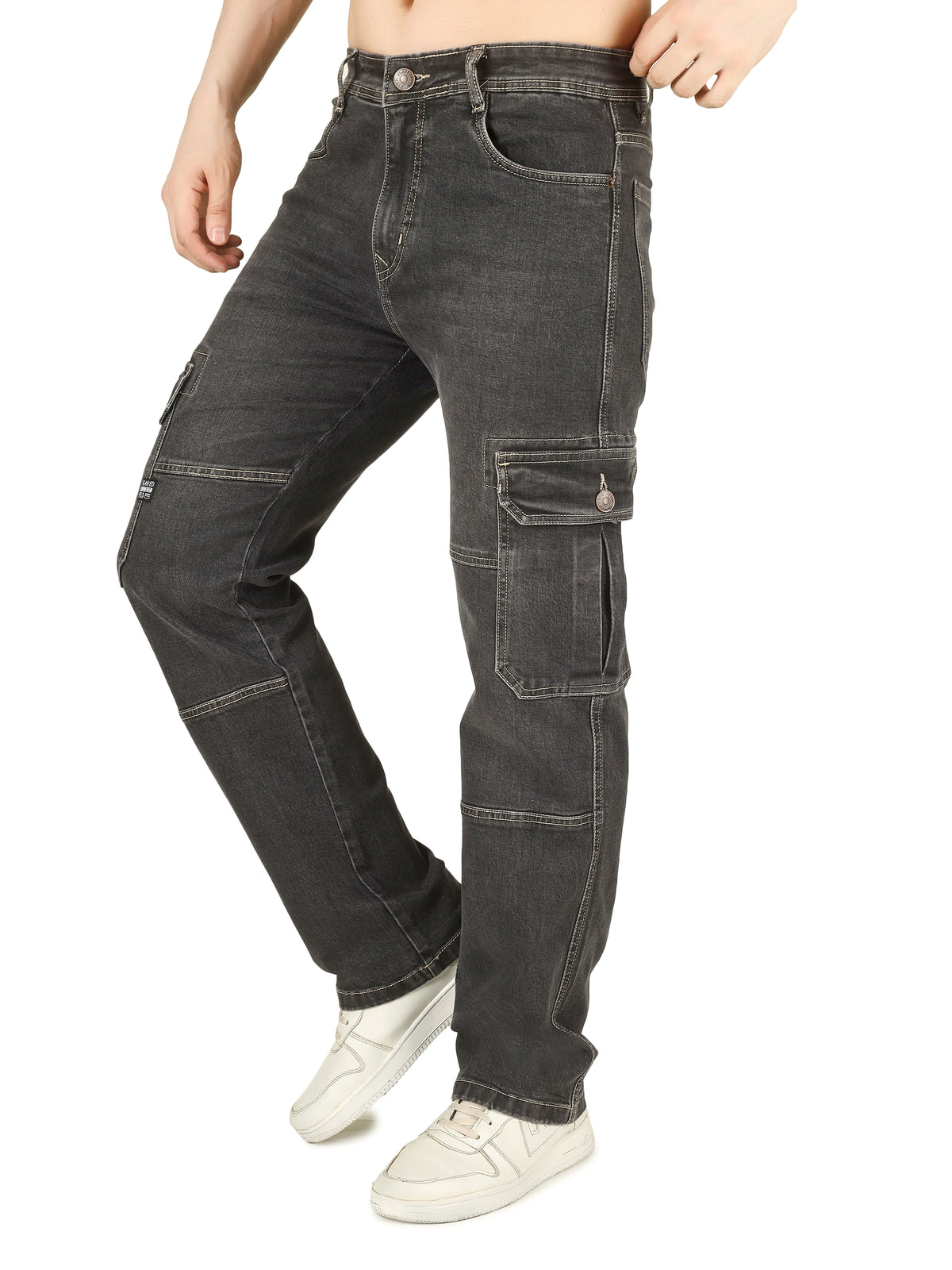 FLAKED Denim Cargo Relaxed Fit Jeans - Charcoal Noir