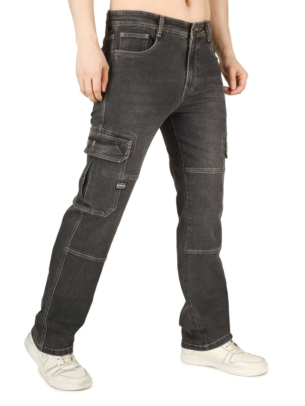 FLAKED Denim Cargo Relaxed Fit Jeans - Charcoal Noir