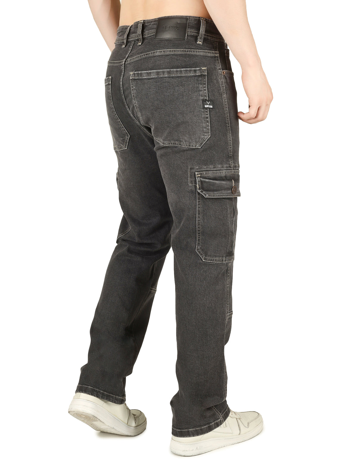 FLAKED Denim Cargo Relaxed Fit Jeans - Charcoal Noir