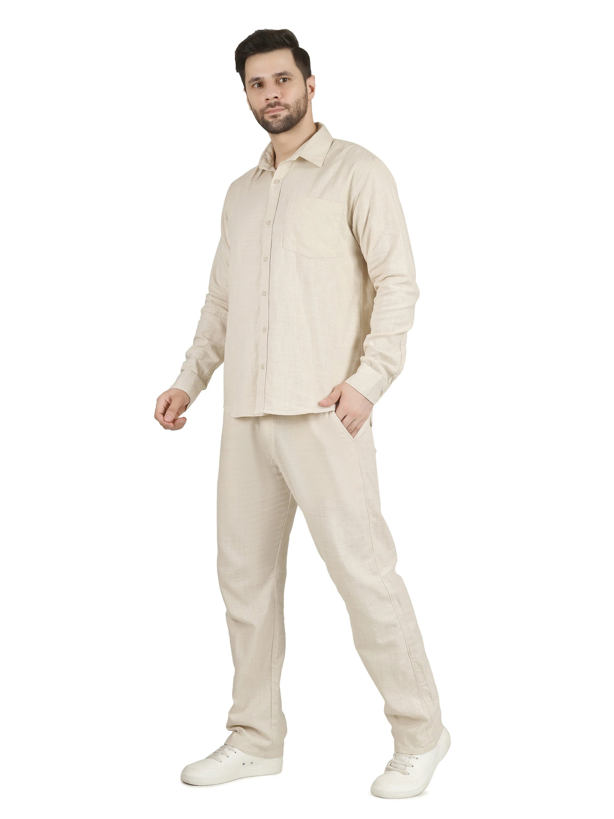 FLAKED Natural Linen Cotton Blend Cord Set - Ivory Sand