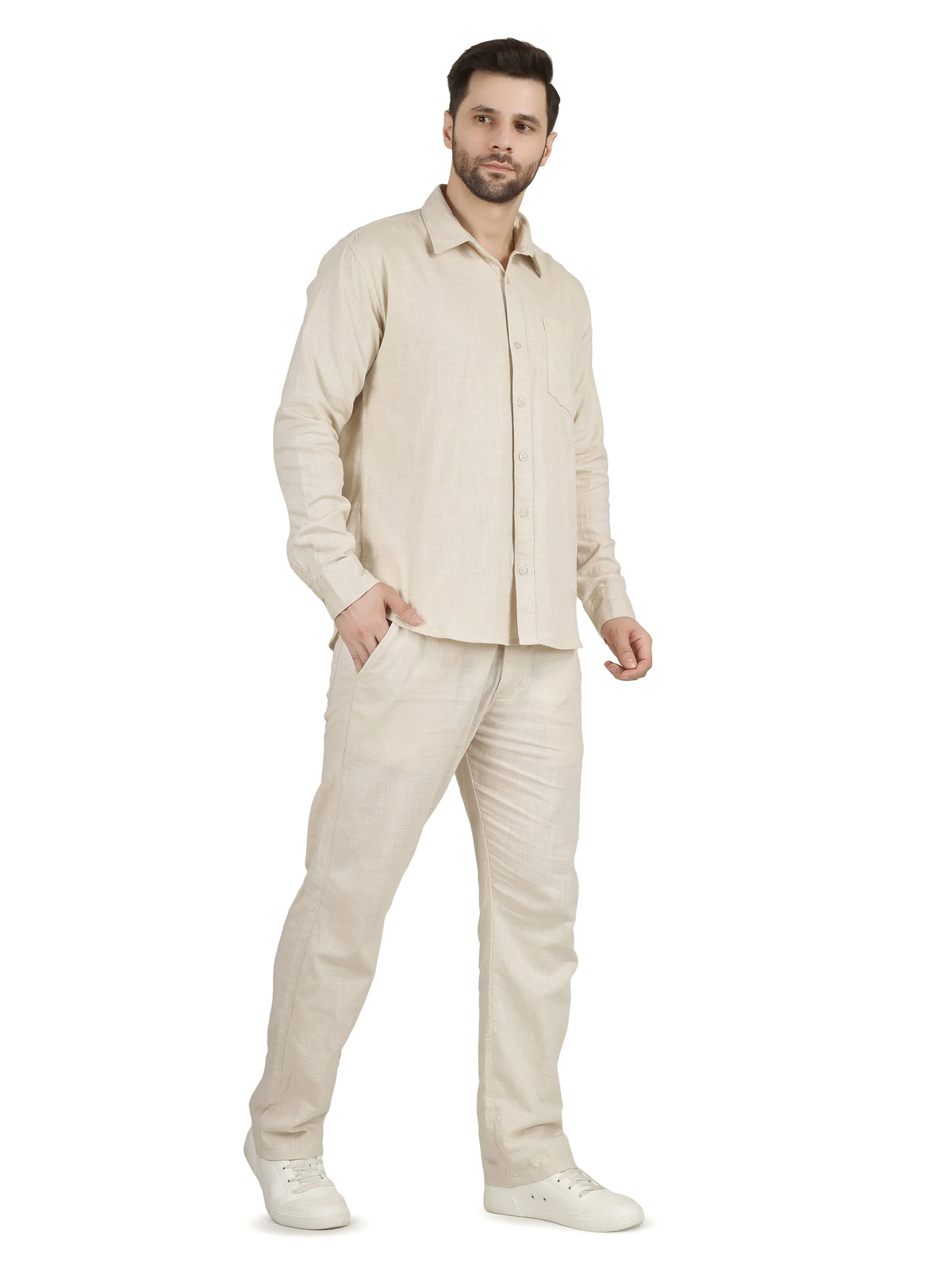 FLAKED Natural Linen Cotton Blend Cord Set - Ivory Sand