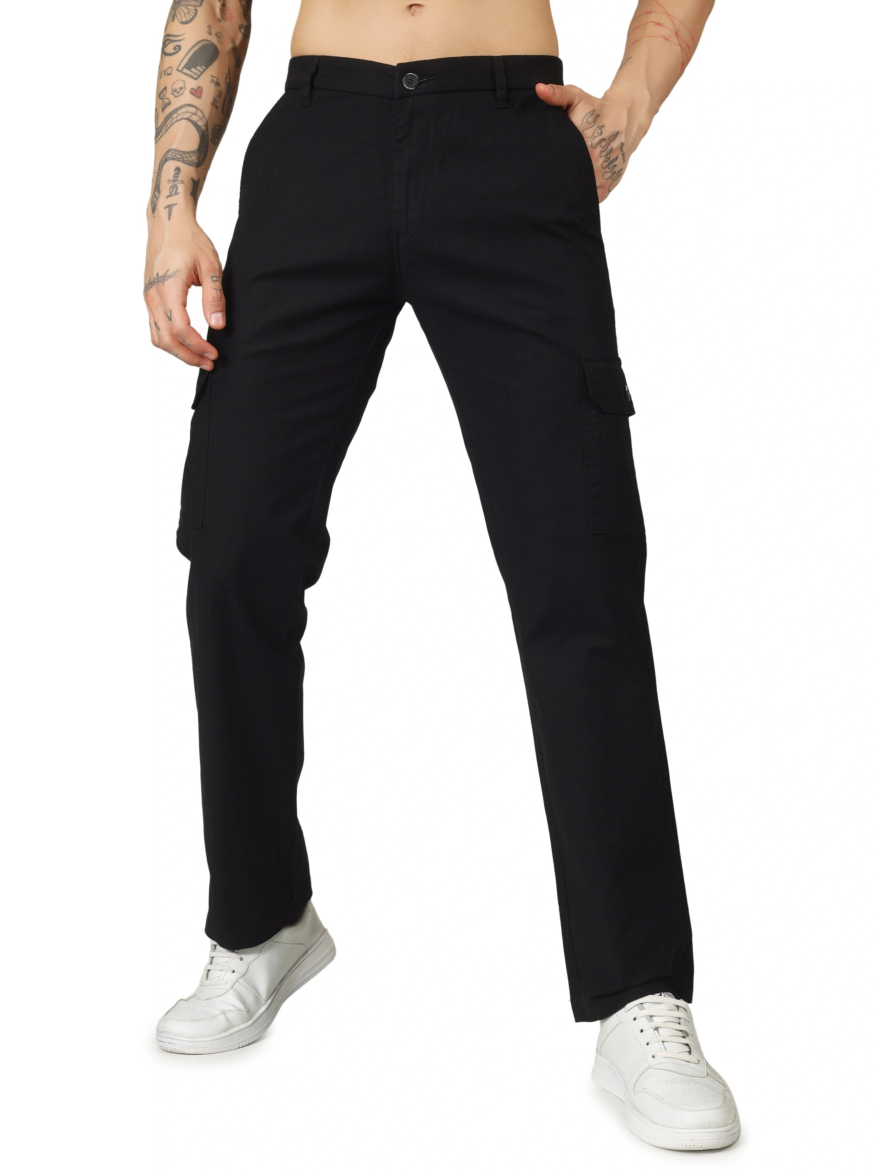 Linen Cargo Relaxed Fit -  Black