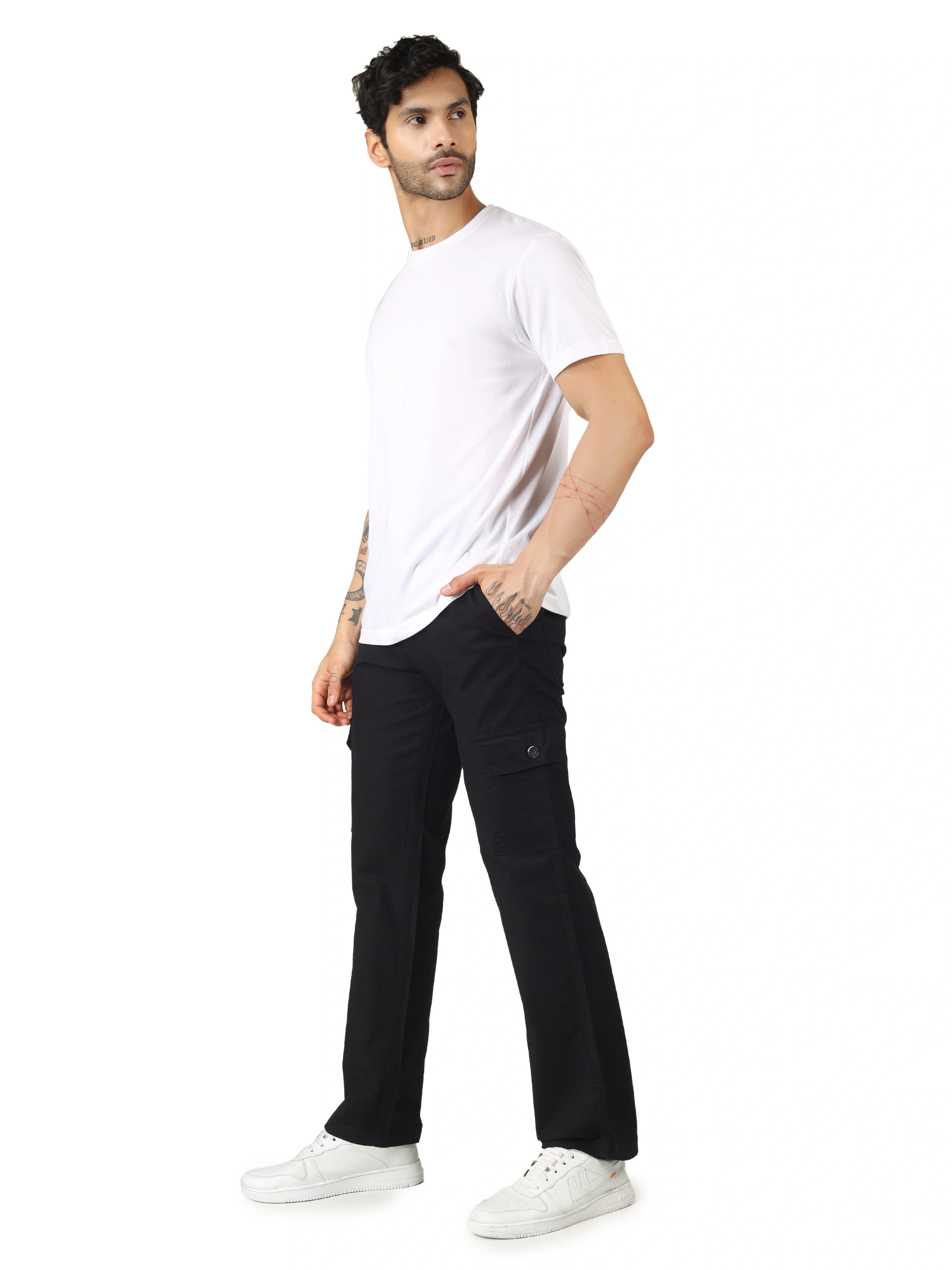 Linen Cargo Relaxed Fit -  Black