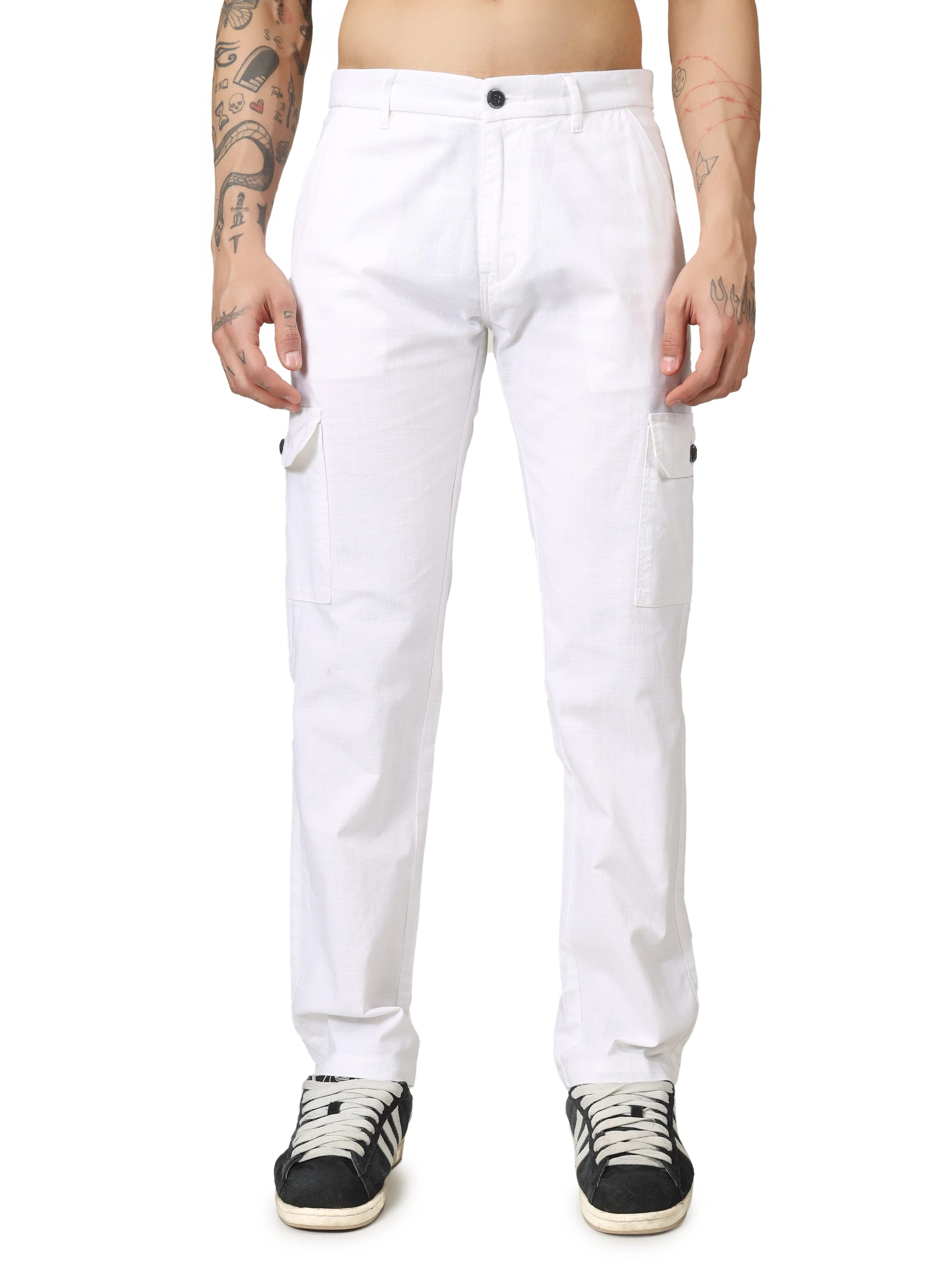 Linen Cargo Relaxed Fit - White