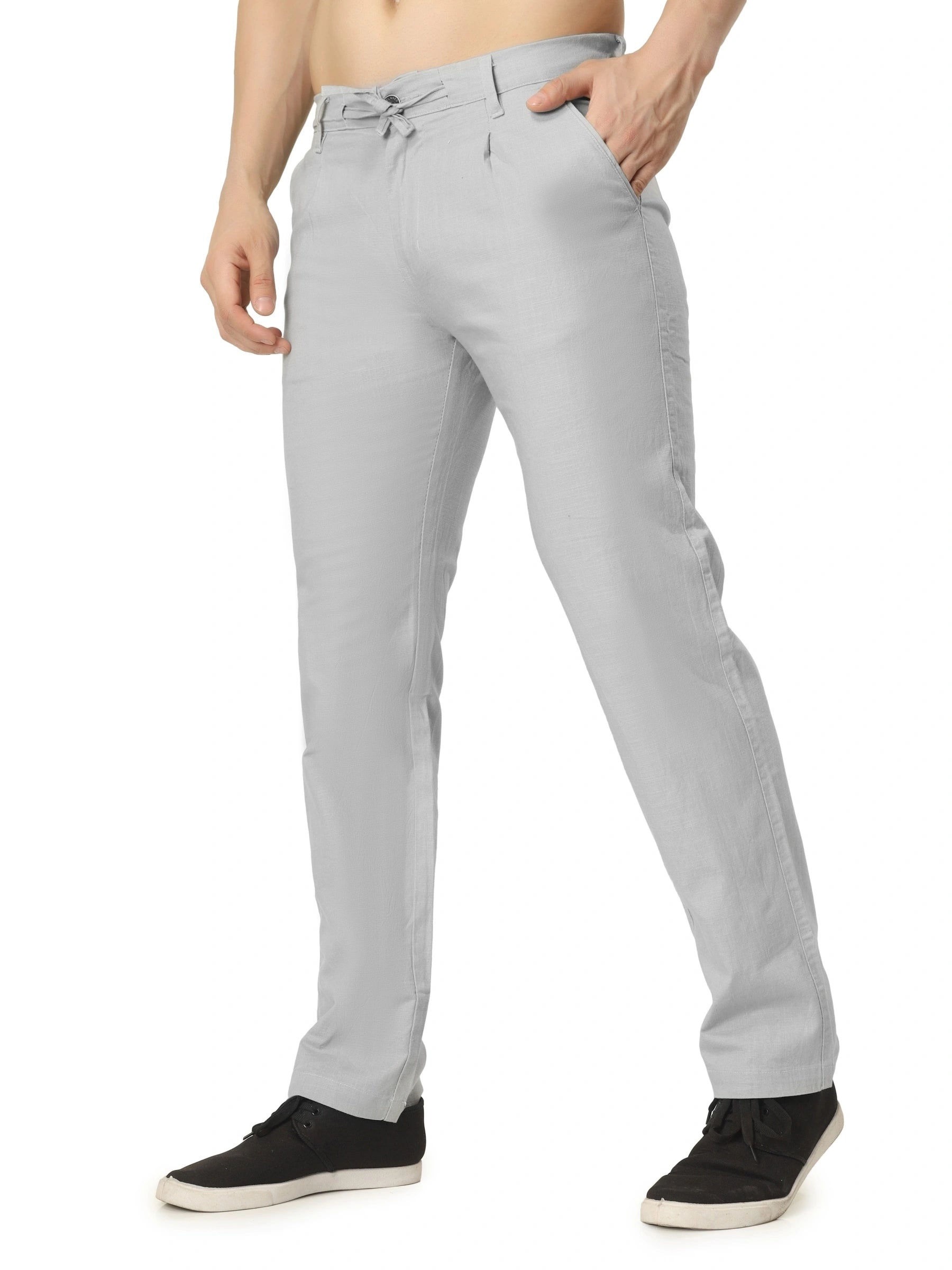 inen Draw-String Comfort Fit Stretchable Trouser – Foggy Grey