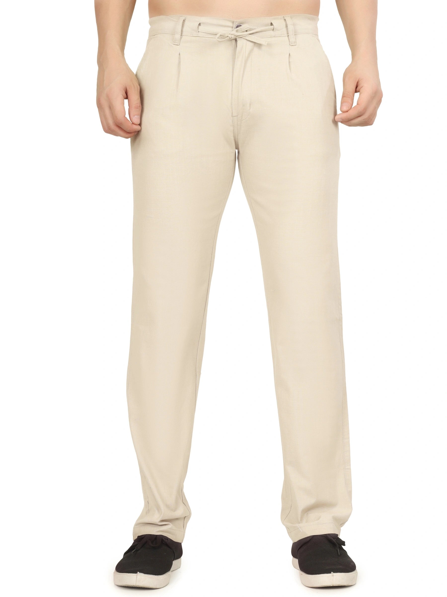 Linen Draw-String Comfort Fit Stretchable Trouser – Light Camel