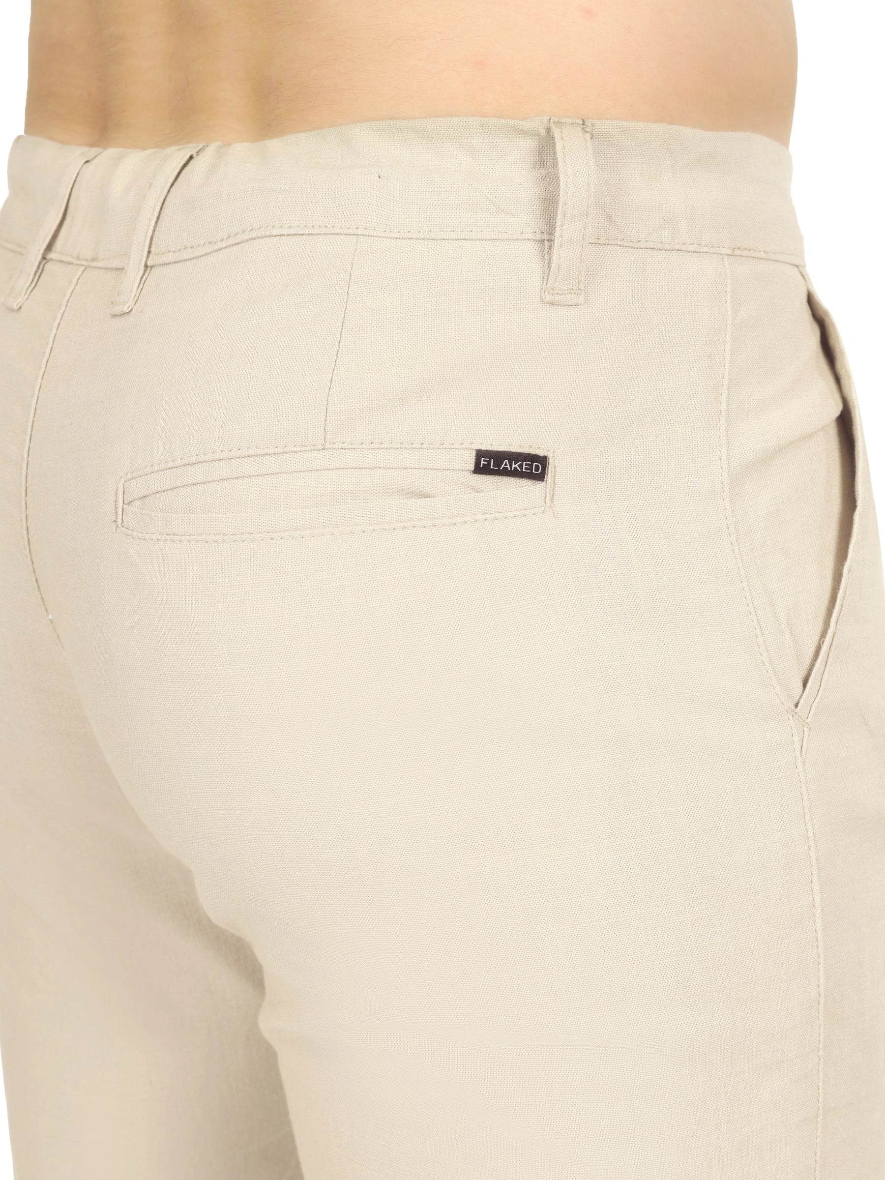Linen Draw-String Comfort Fit Stretchable Trouser – Light Camel - Flaked