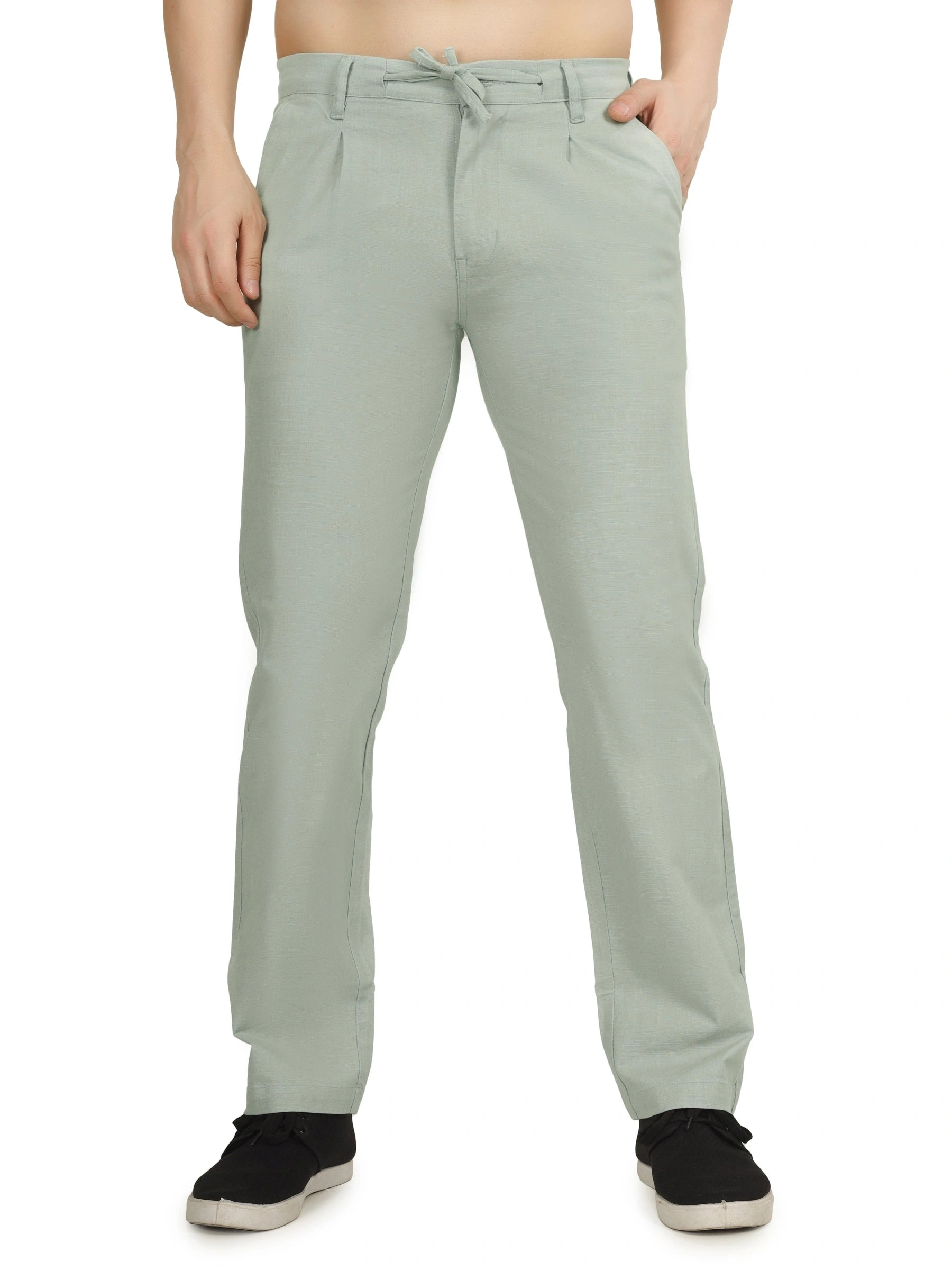 Linen Draw-String Comfort Fit Stretchable Trouser – Sage Green