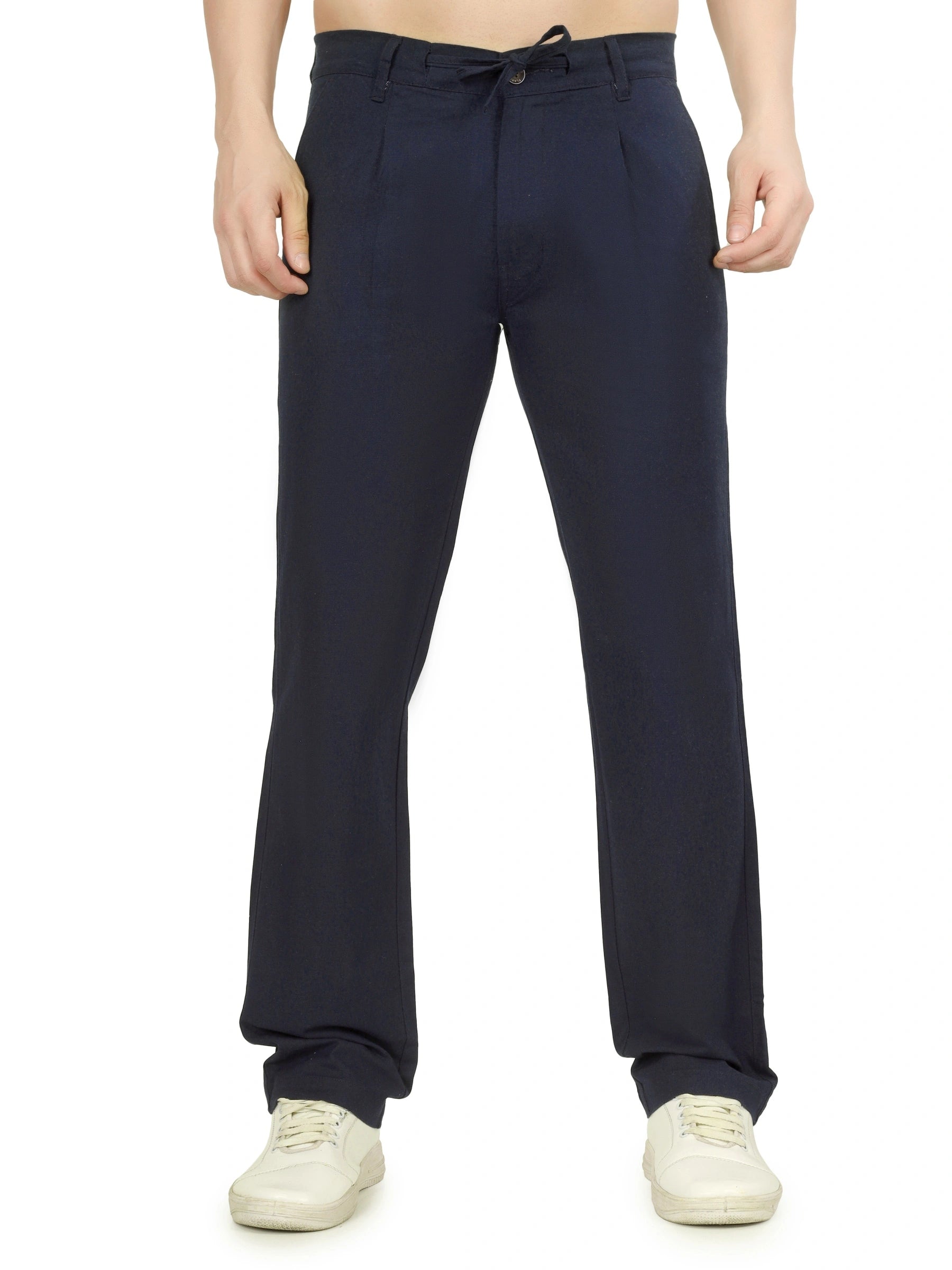 Linen Draw-String Comfort Fit Stretchable Trouser – Thunder Blue