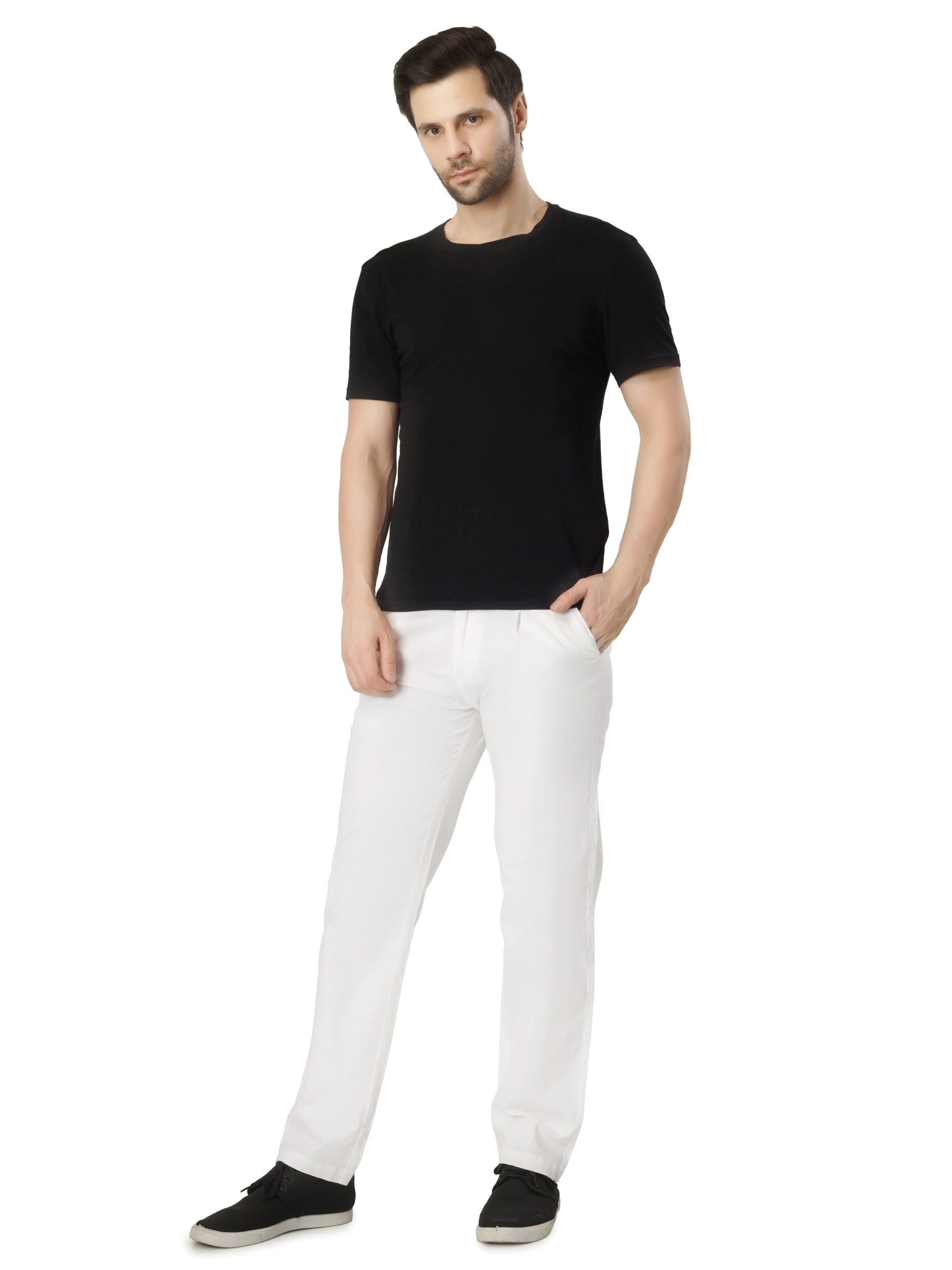 Linen Draw-String Comfort Fit Stretchable Trouser – White