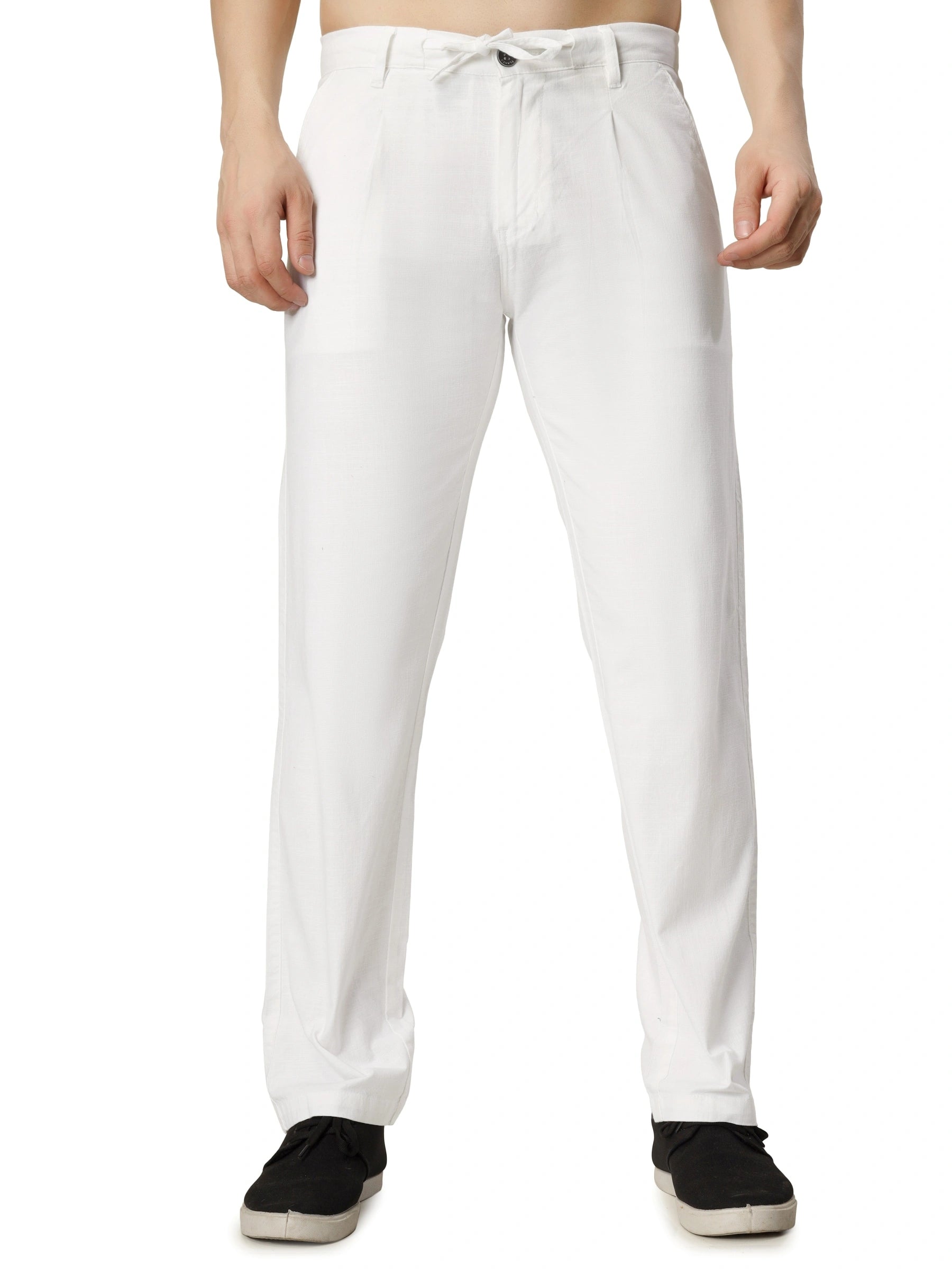 Linen Draw-String Comfort Fit Stretchable Trouser – White