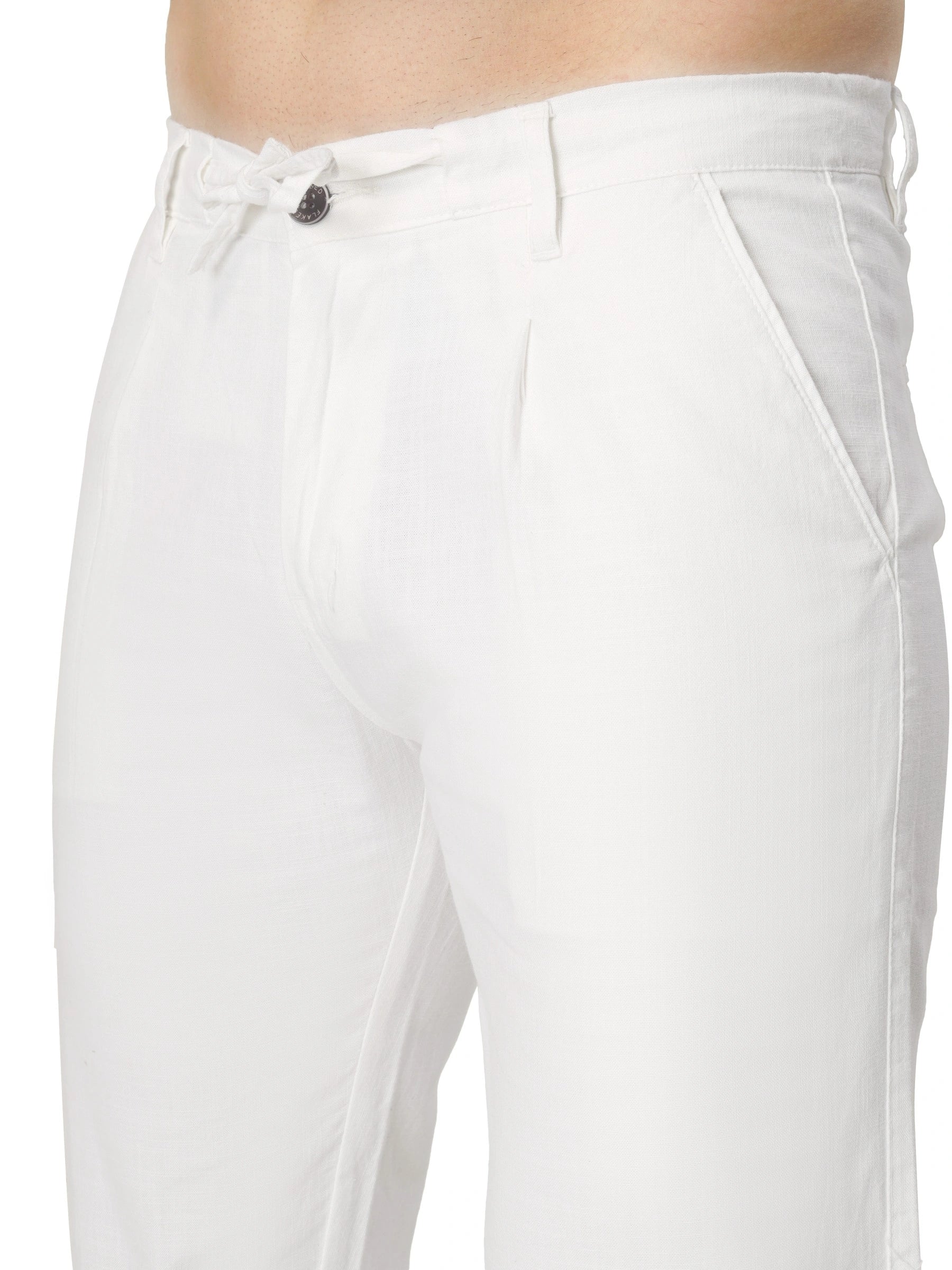 Linen Draw-String Comfort Fit Stretchable Trouser – White