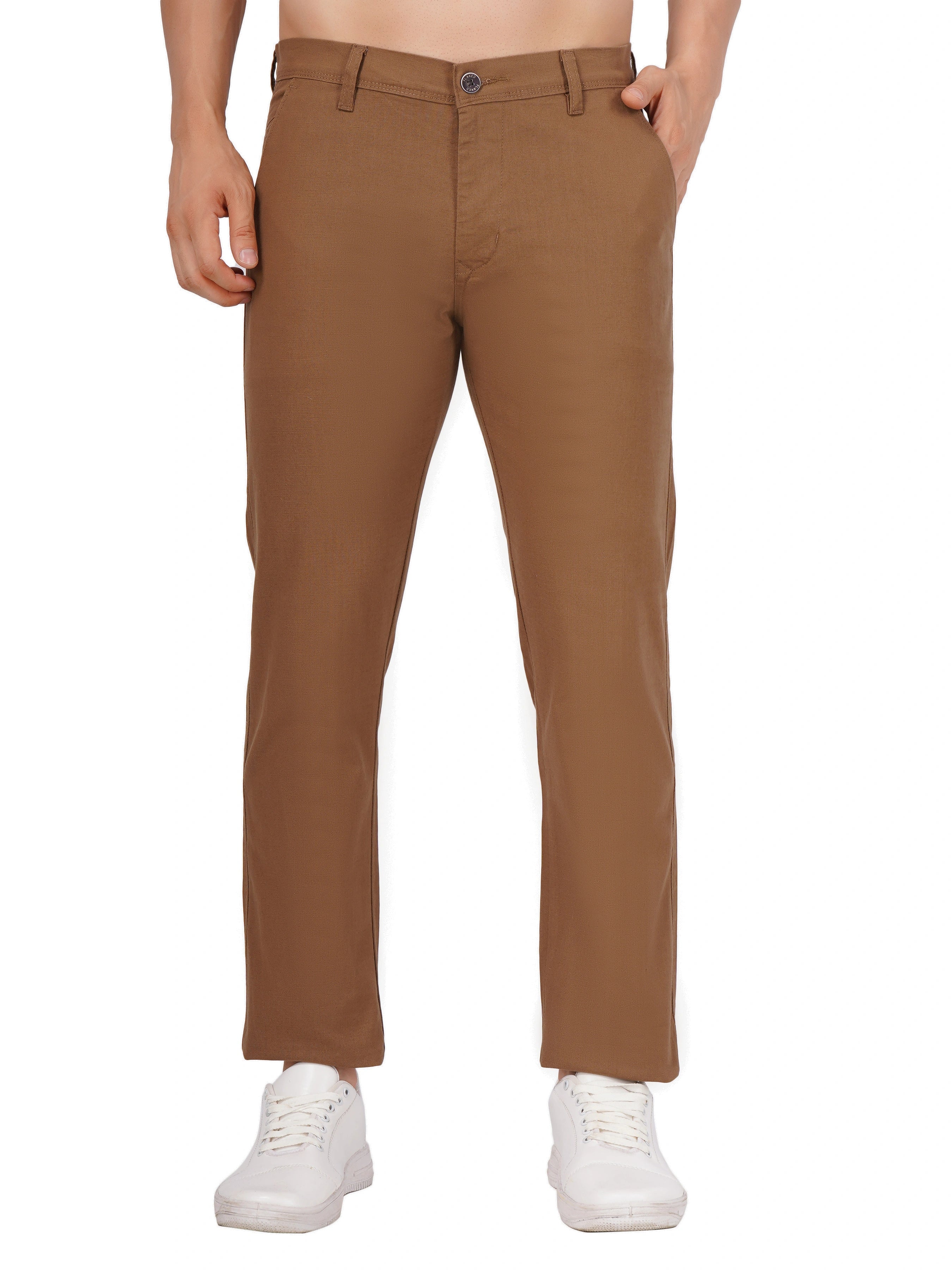 Linen Regular Fit Stretchable Trouser – Brown Bear