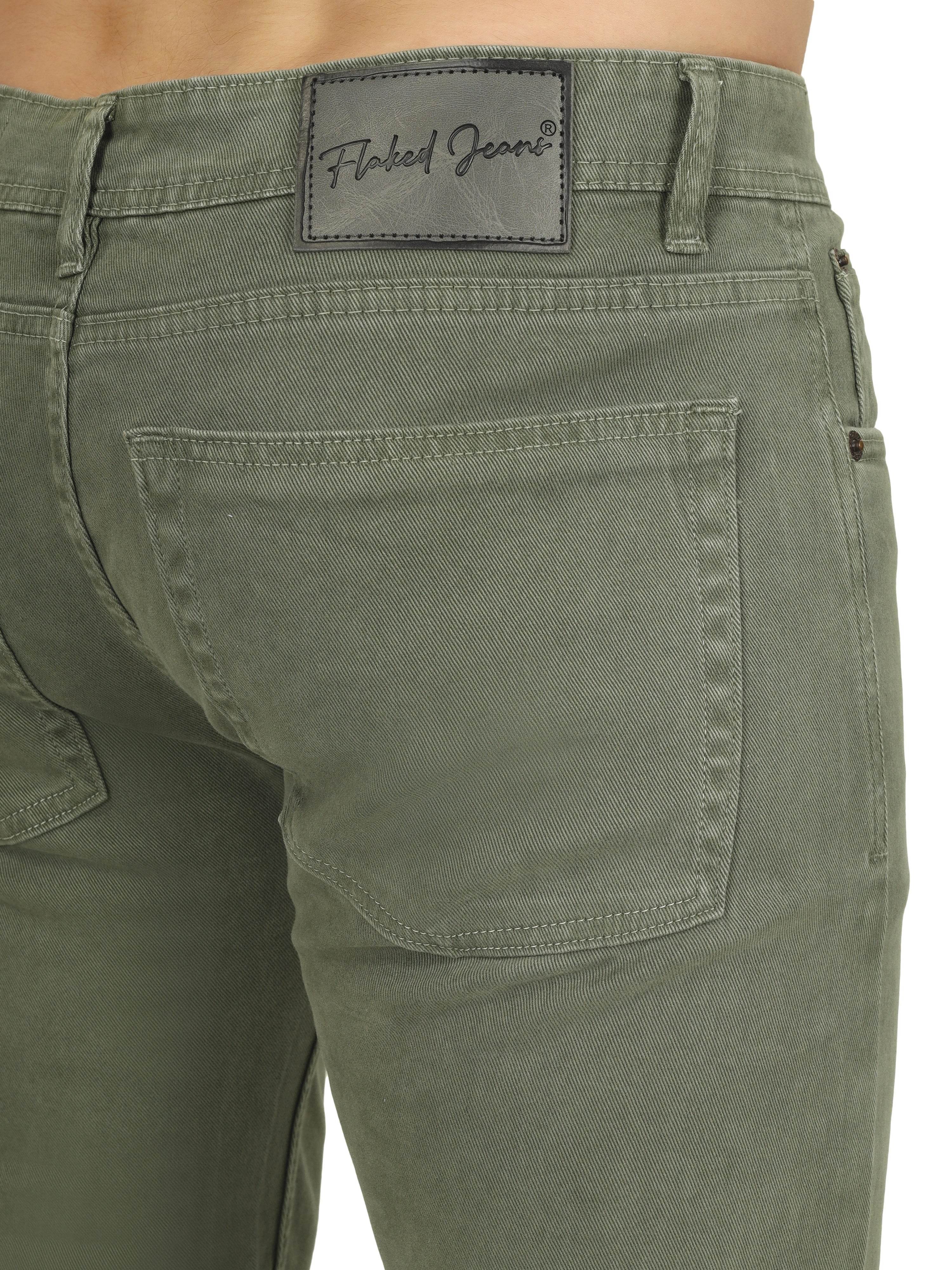Men’s Relaxed Fit Stretchable Organic Cotton Jeans - Sage Green - Flaked