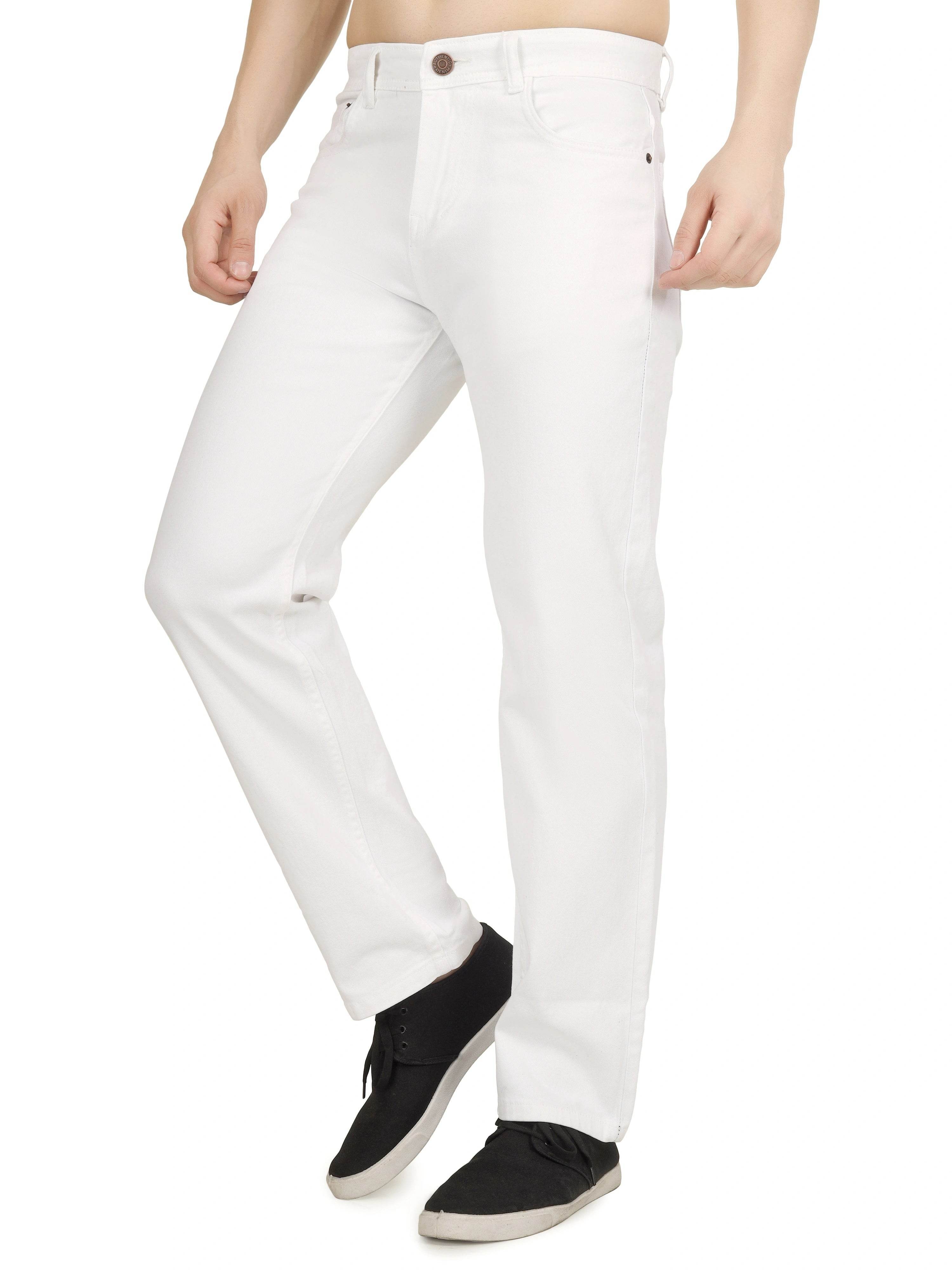 Men’s Relaxed Fit Stretchable Organic Cotton Jeans - White - Flaked