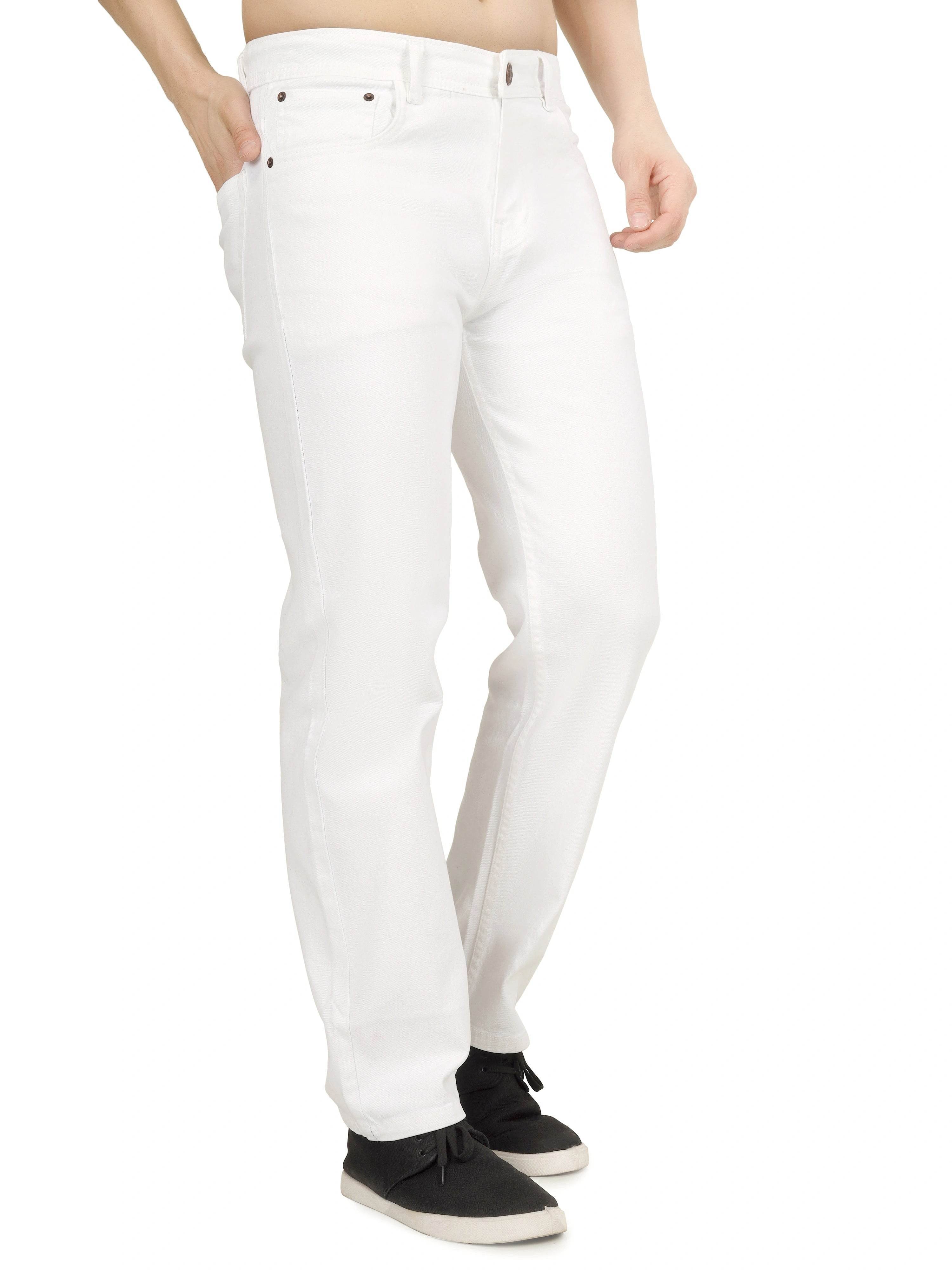 Men’s Relaxed Fit Stretchable Organic Cotton Jeans - White - Flaked