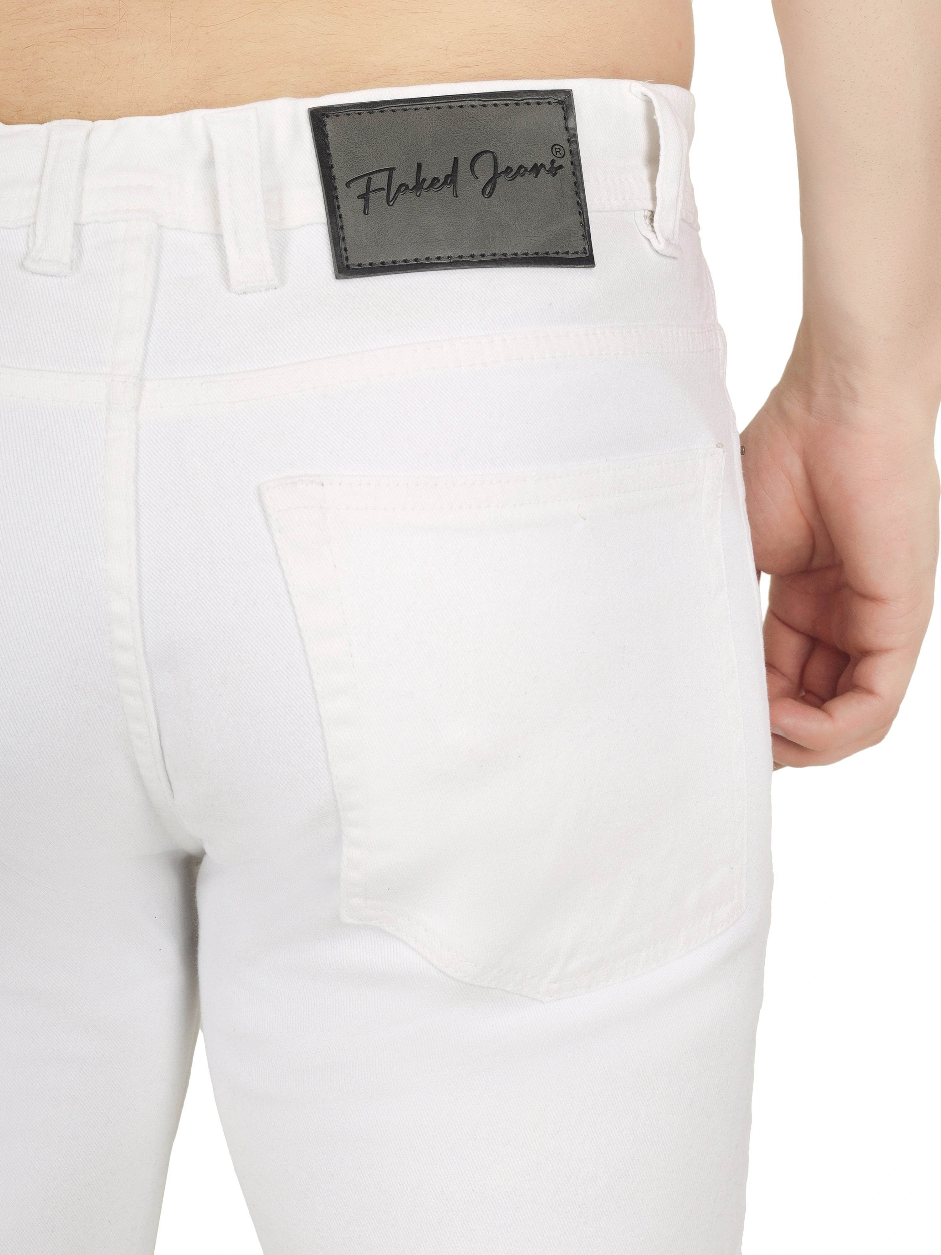 Men’s Relaxed Fit Stretchable Organic Cotton Jeans - White - Flaked