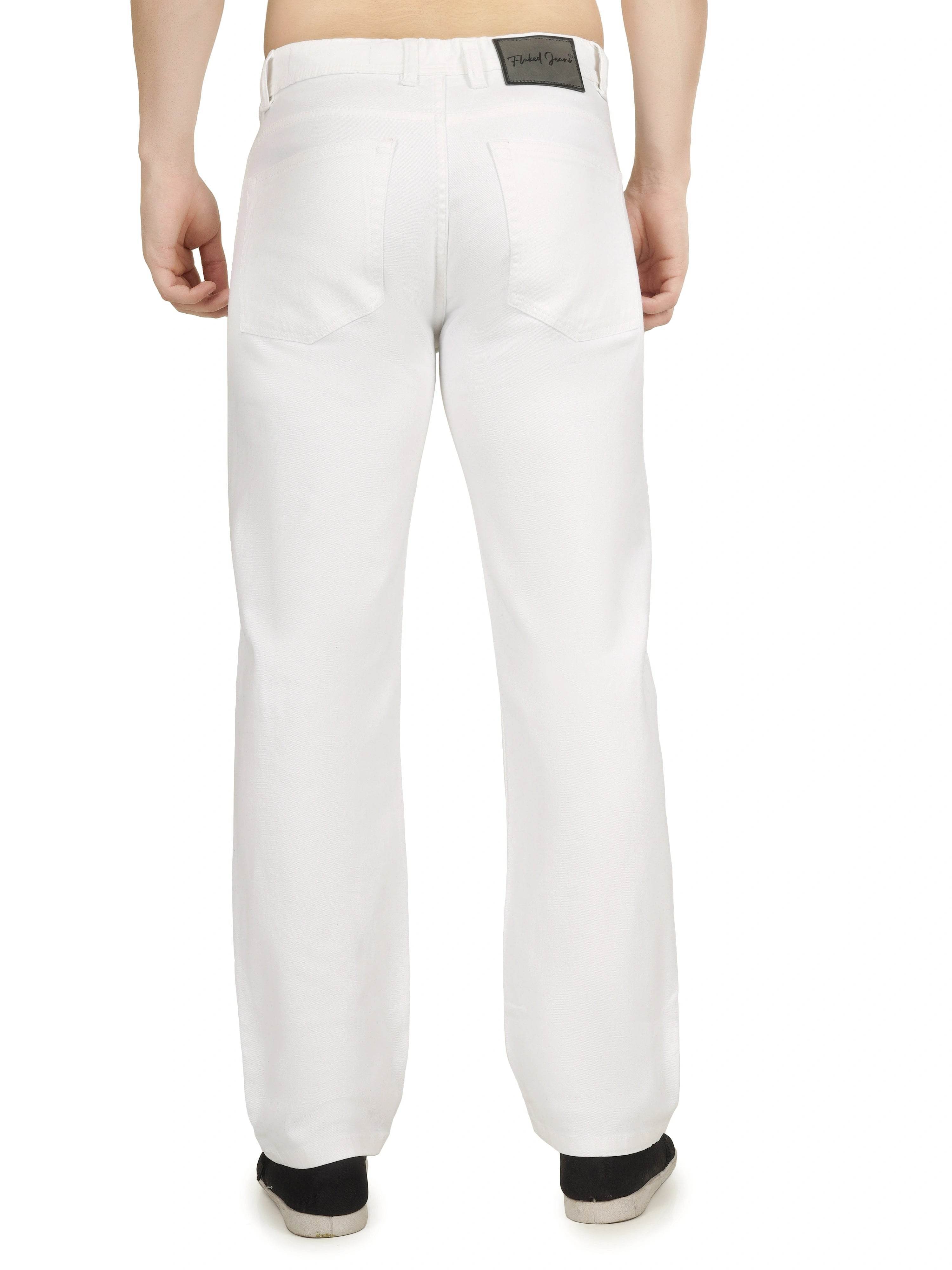 Men’s Relaxed Fit Stretchable Organic Cotton Jeans - White - Flaked