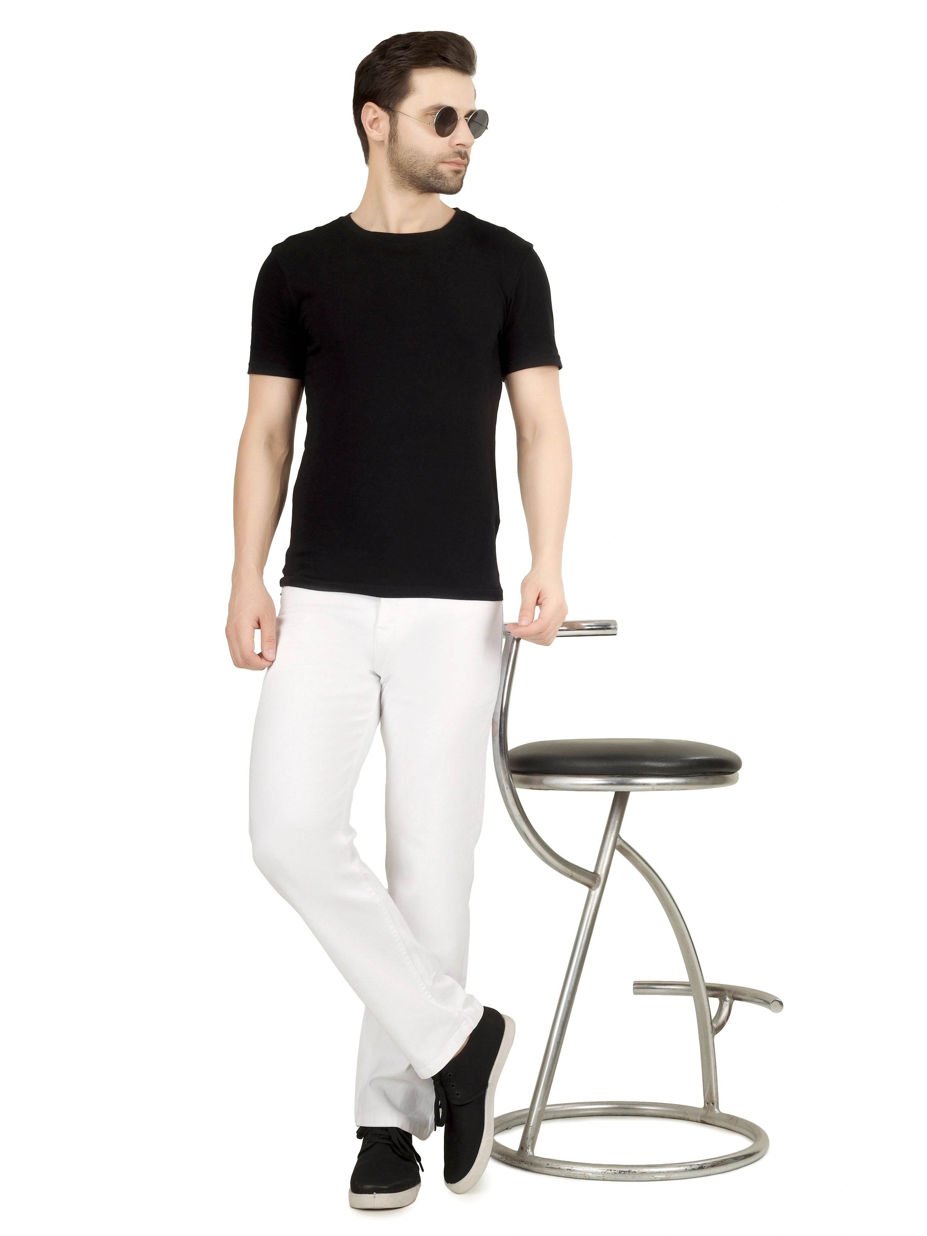 Men’s Relaxed Fit Stretchable Organic Cotton Jeans - White - Flaked