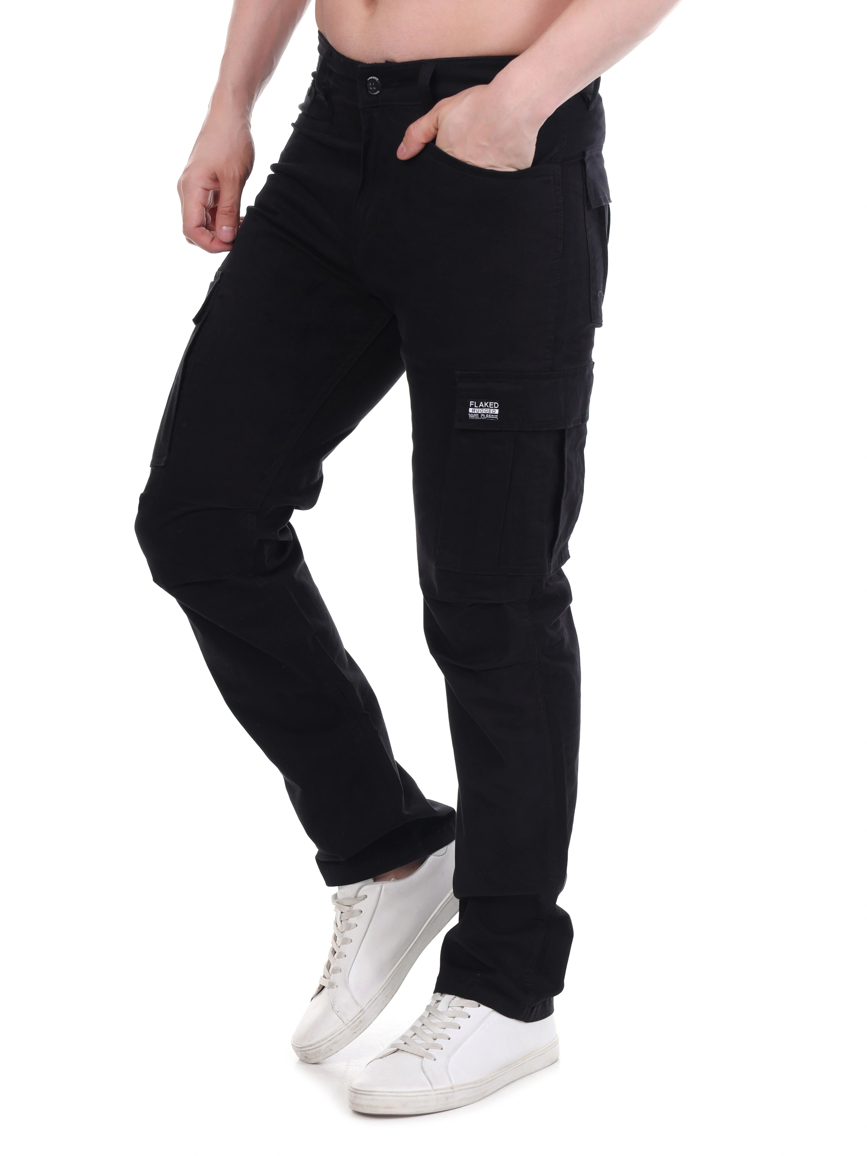 FLAKED Copenhagen Black Regular Fit Cotton Cargo