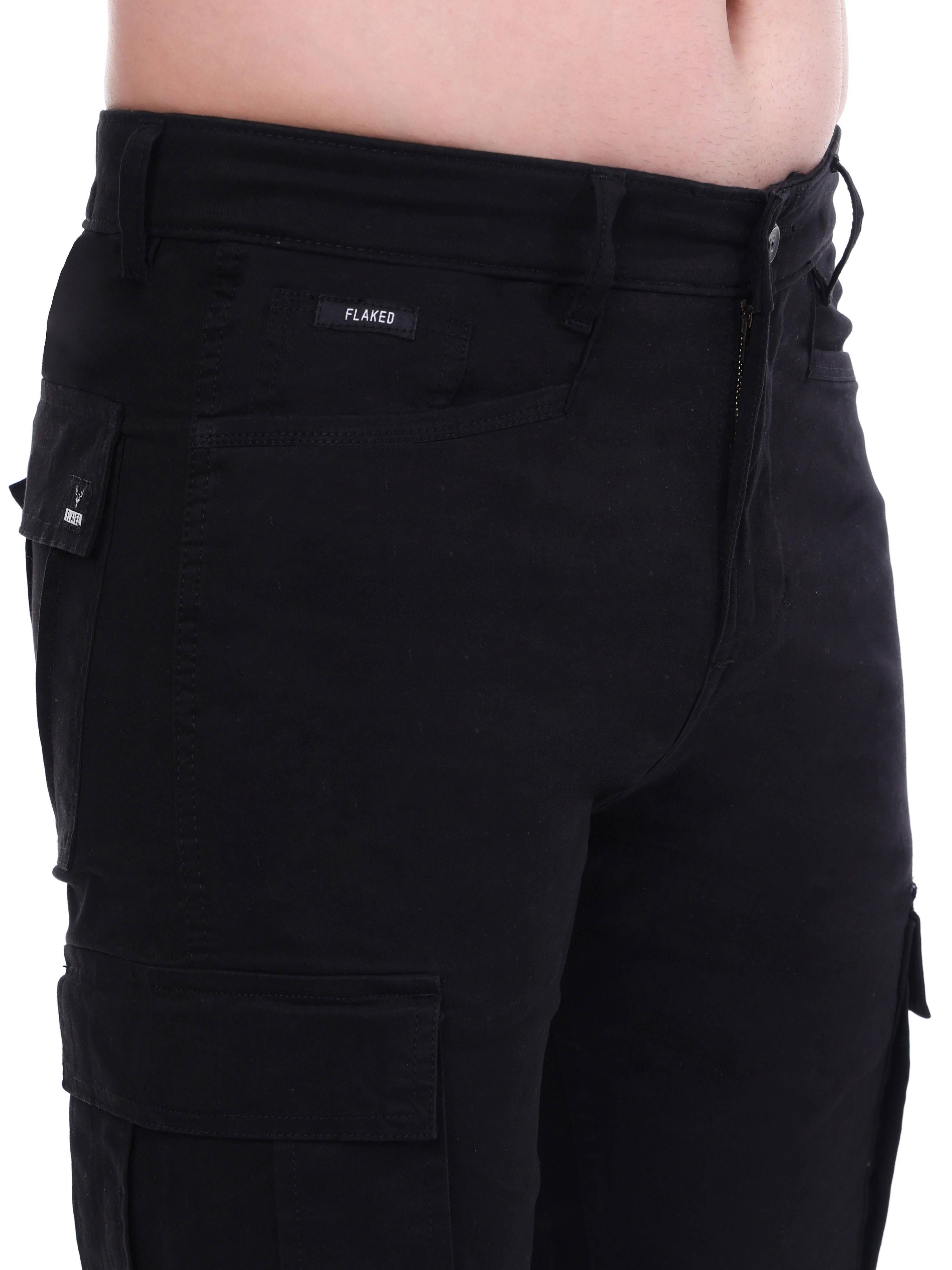 FLAKED Copenhagen Black Regular Fit Cotton Cargo