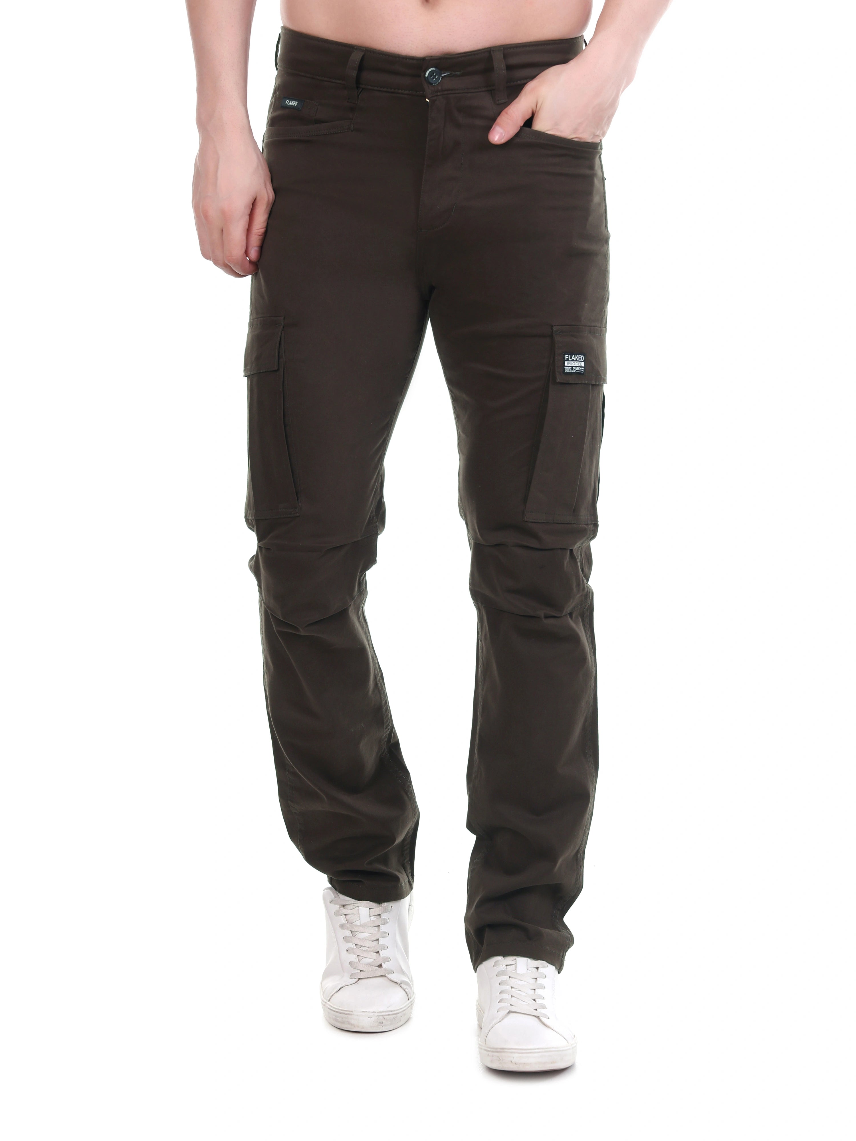 FLAKED Copenhagen Espresso Brown Regular Fit Cotton Cargo