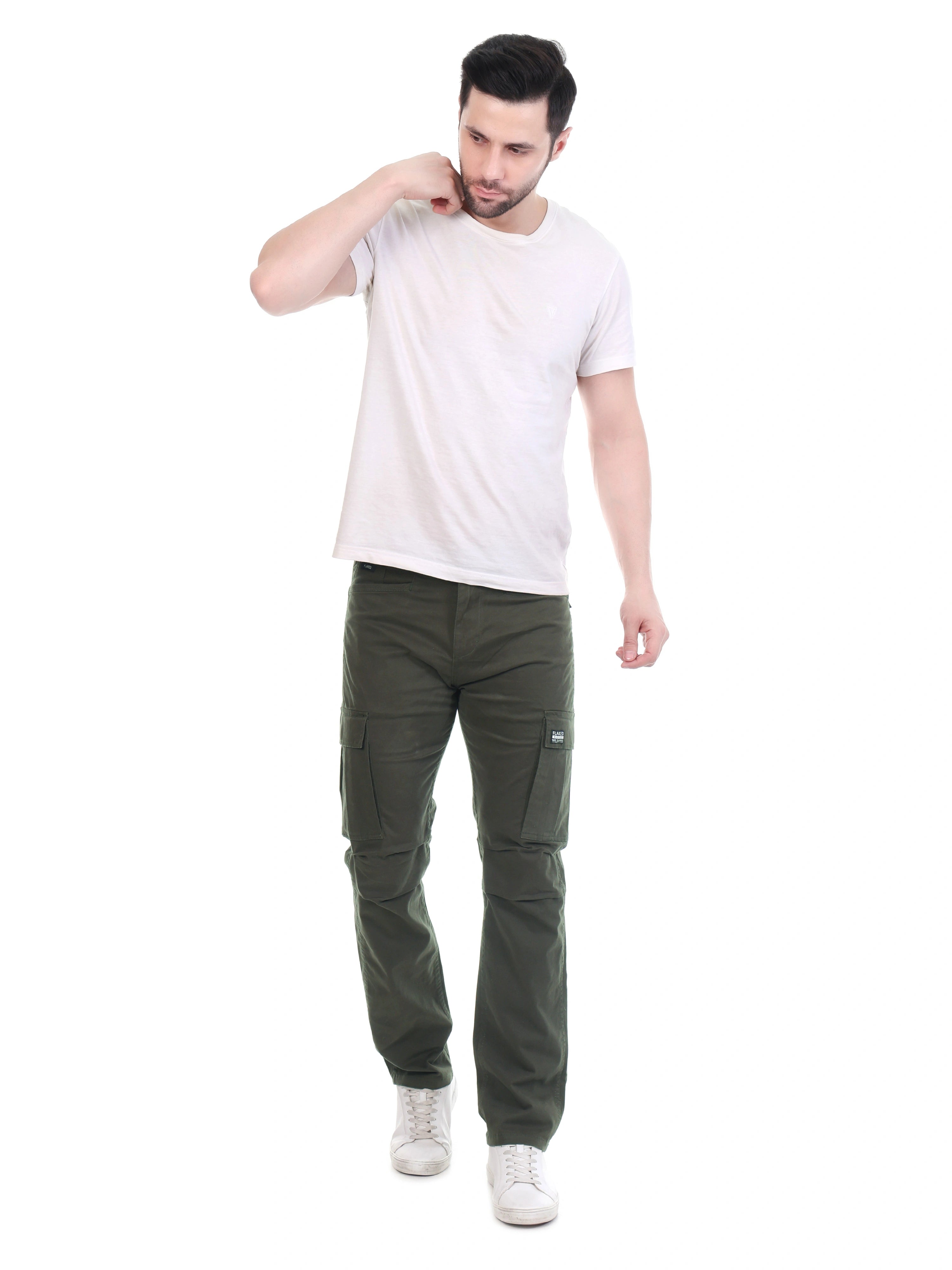 Flaked Copenhagen Olive Drab Regular Fit Cotton Cargo