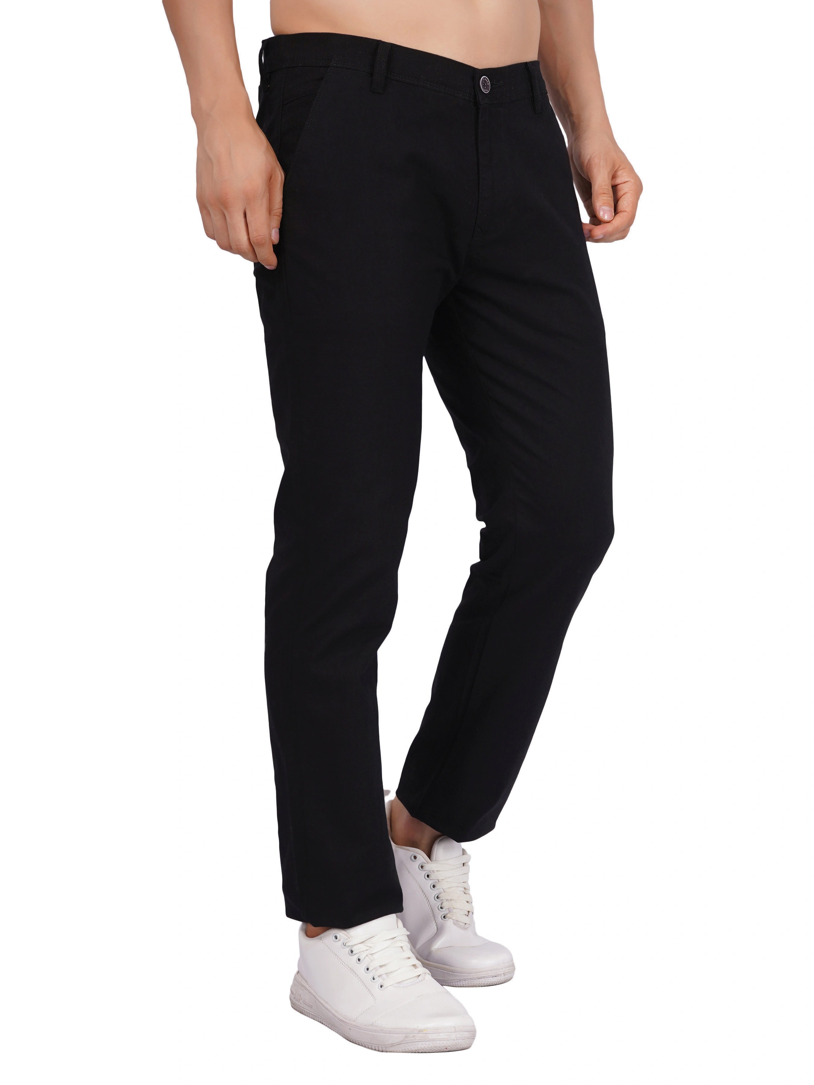 Linen Regular Fit Stretchable Trouser - Black