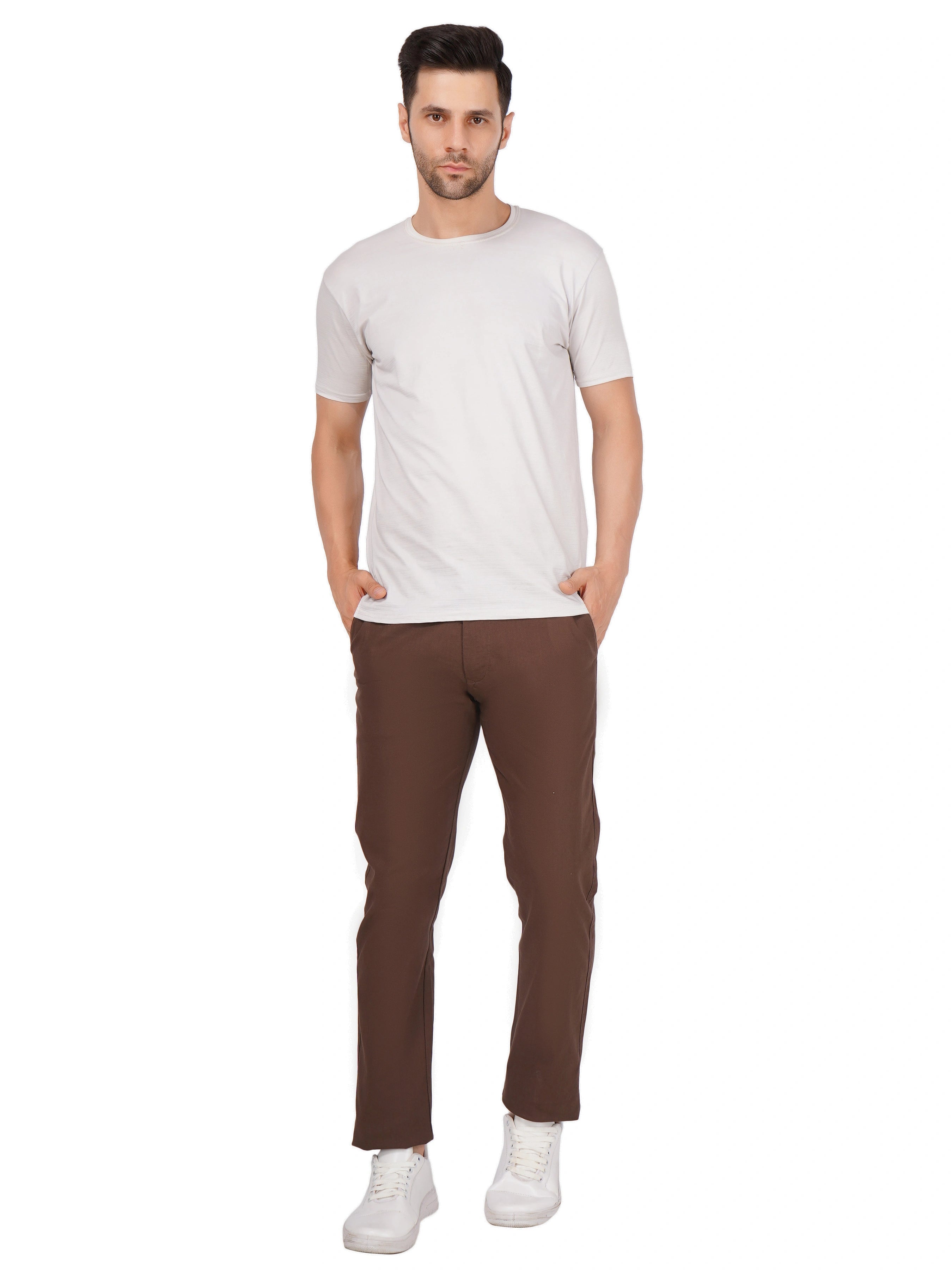Linen Regular Fit Stretchable Trouser – Congo Brown