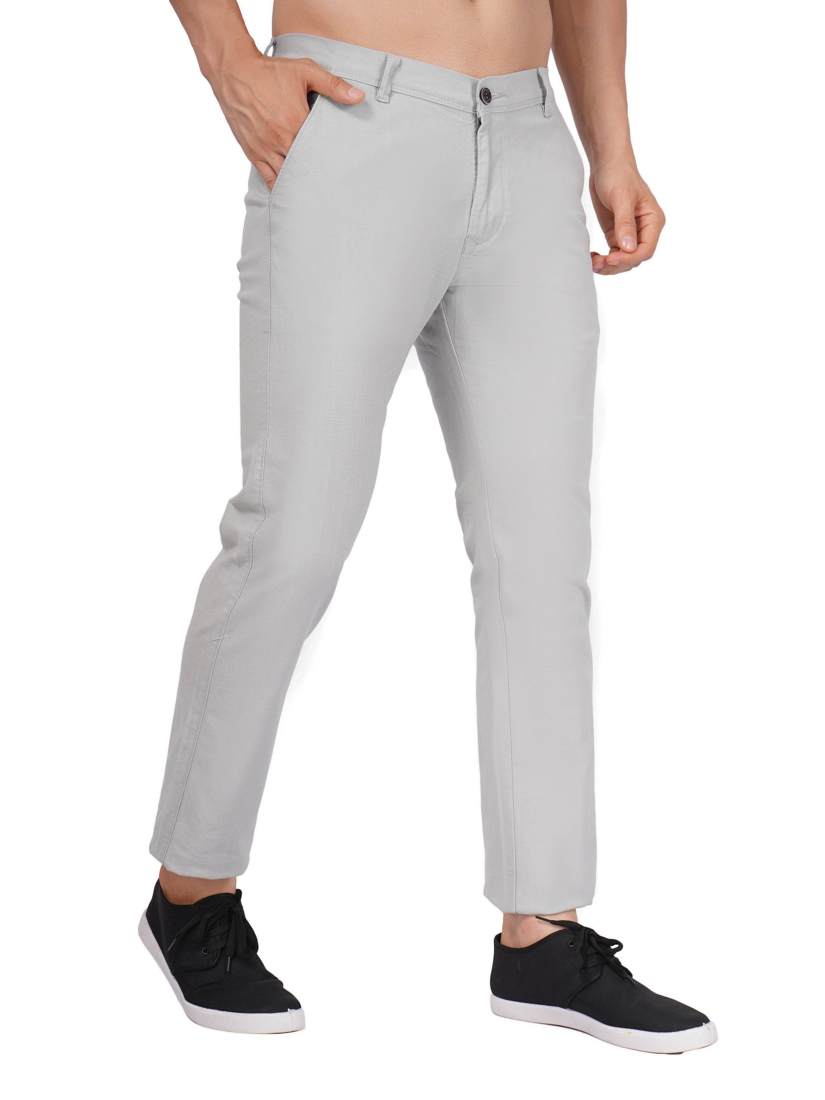 Linen Regular Fit Stretchable Trouser – Foggy Grey - Flaked