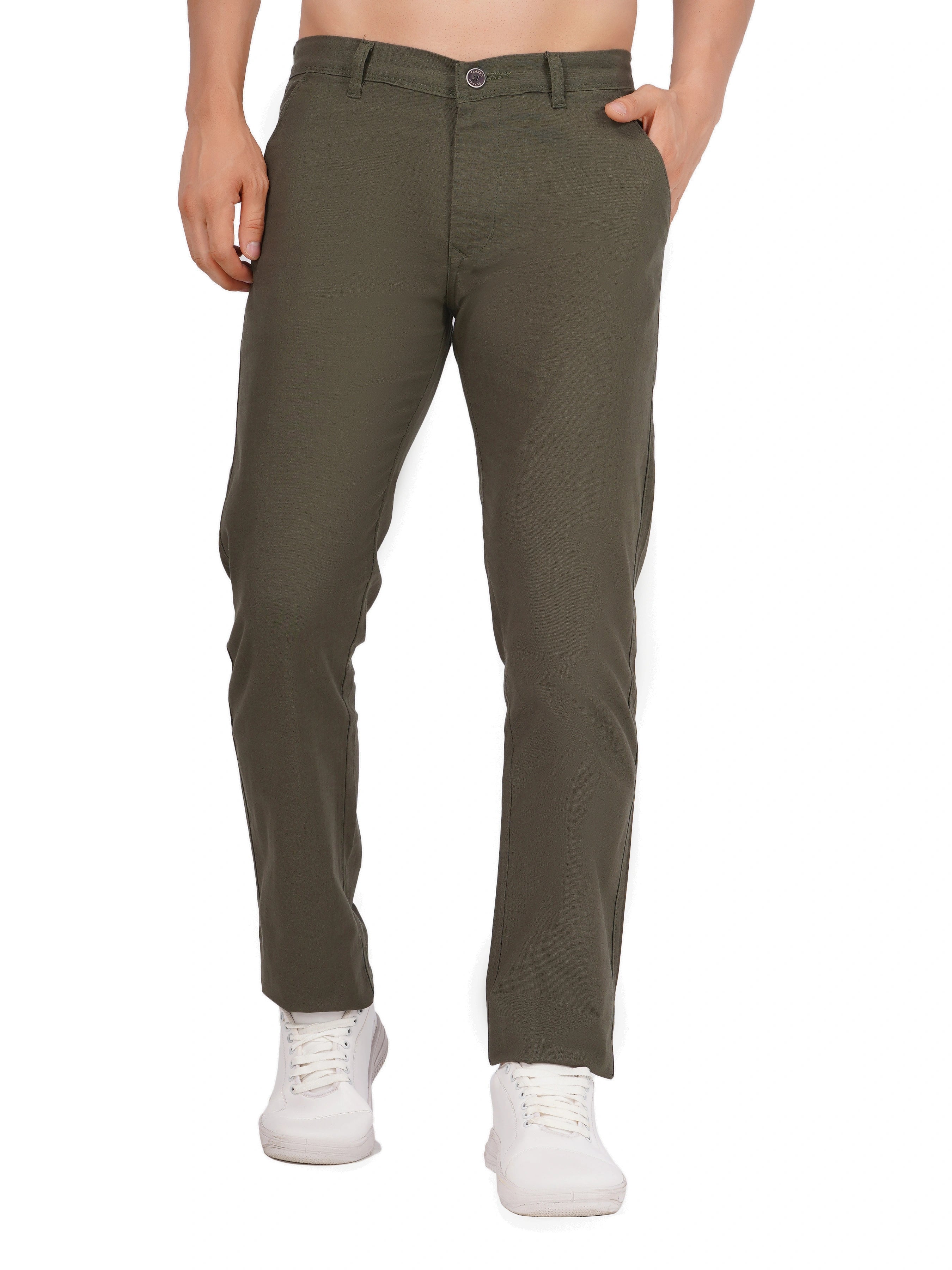 Linen Regular Fit Stretchable Trouser – Rifle Green