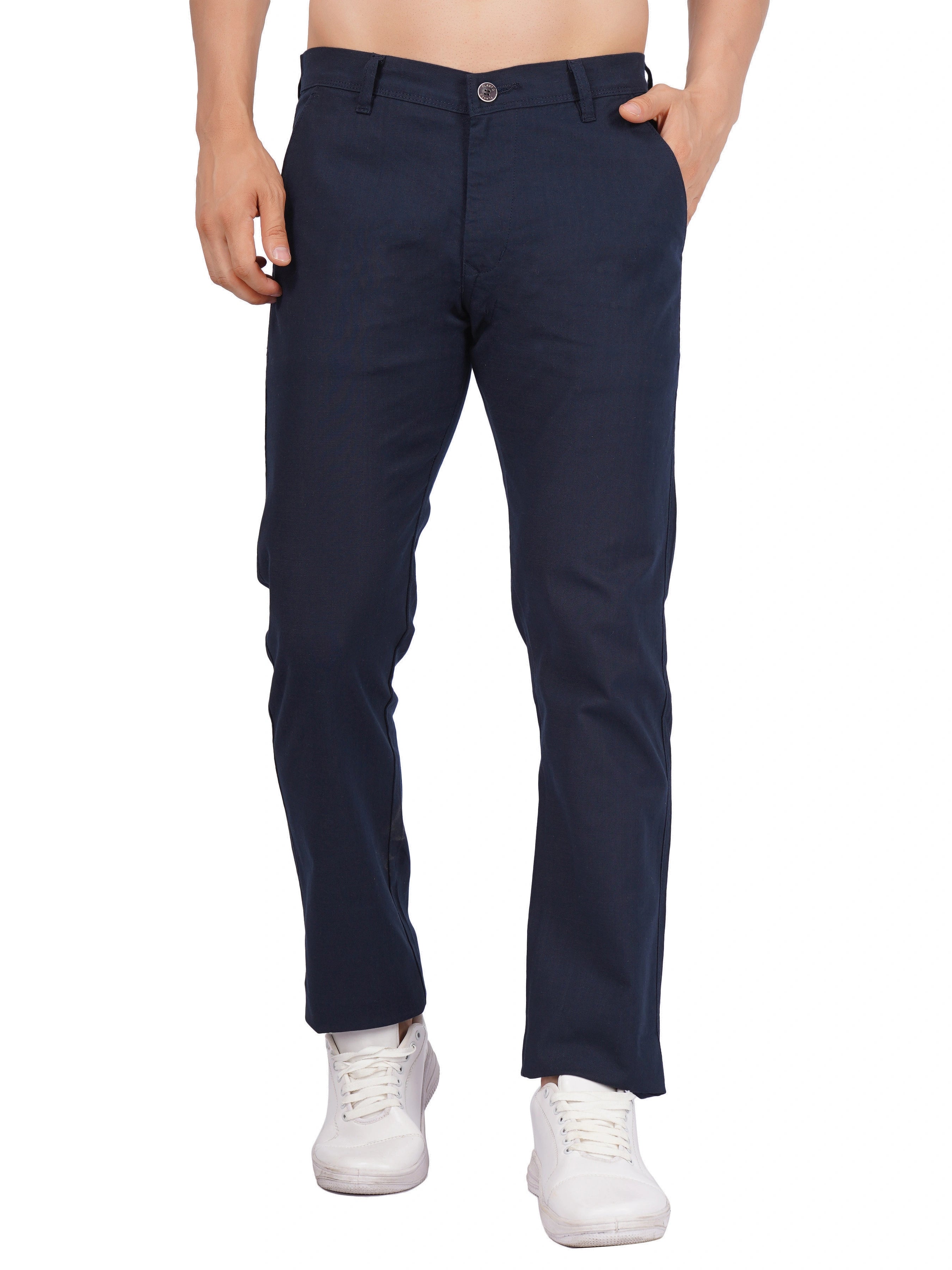 Linen Regular Fit Stretchable Trouser – Thunder Blue