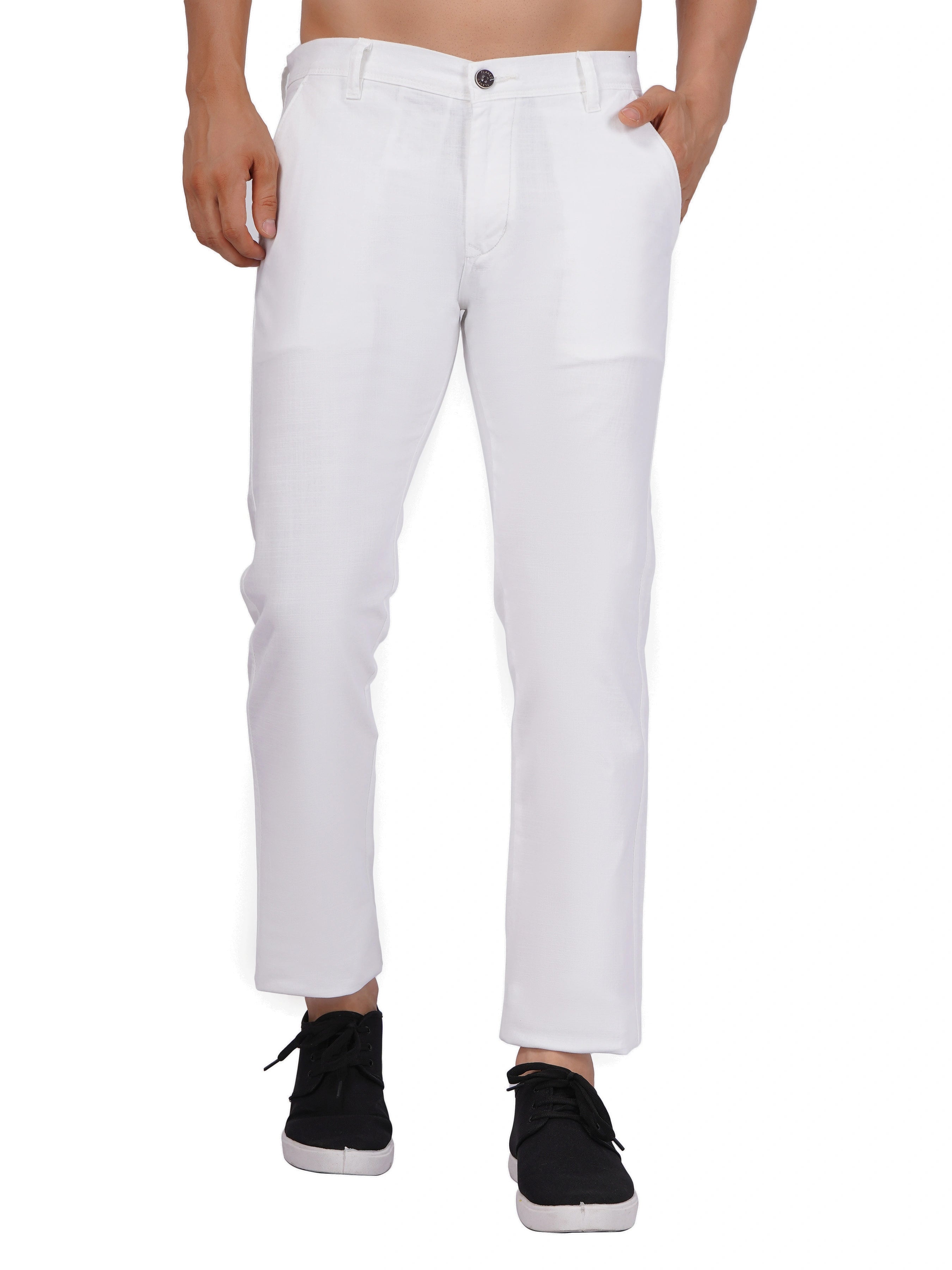 Linen Regular Fit Stretchable Trouser – White